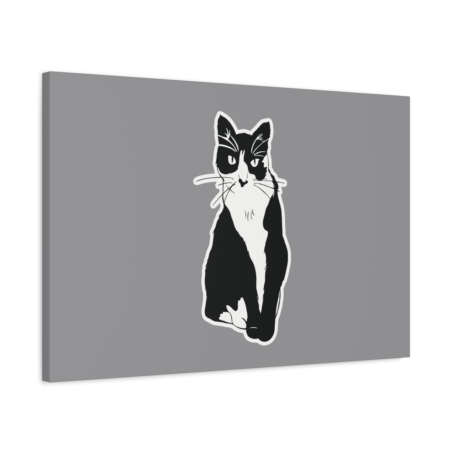 Cat Canvas Print on Grey (Sticker Style Cat) - Cat Drawing Wall Art