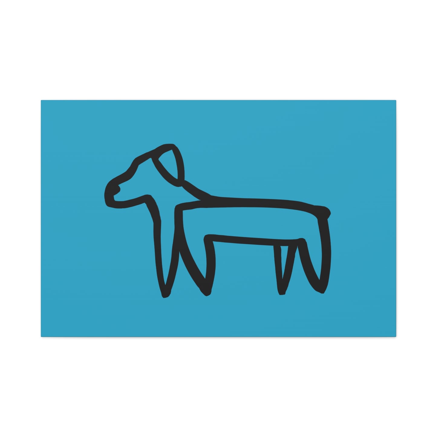 Dog Canvas Print on Turquoise (Transparent Style Black Dog) - Dog Drawing Canvas