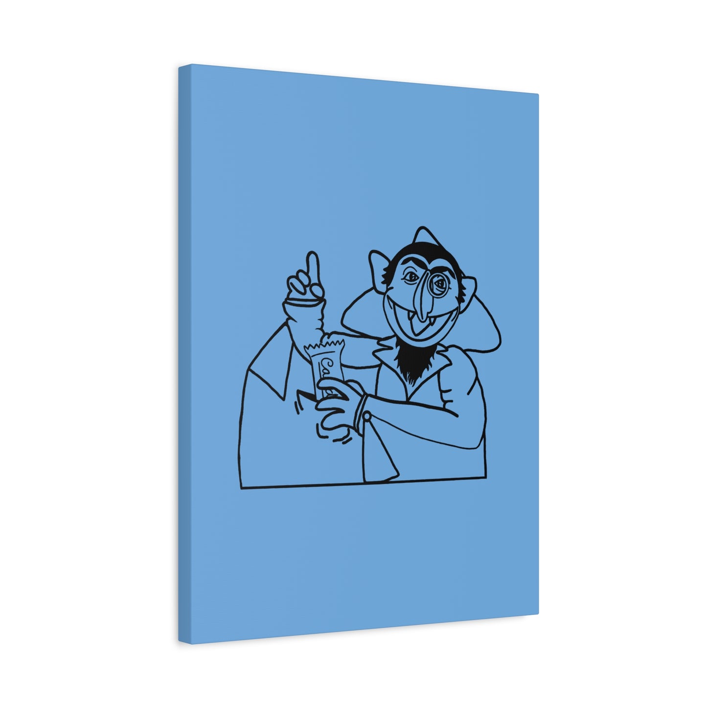 The Count Stealing Candy Outline Canvas Print Light Blue - Sesame Street The Count Parody Art