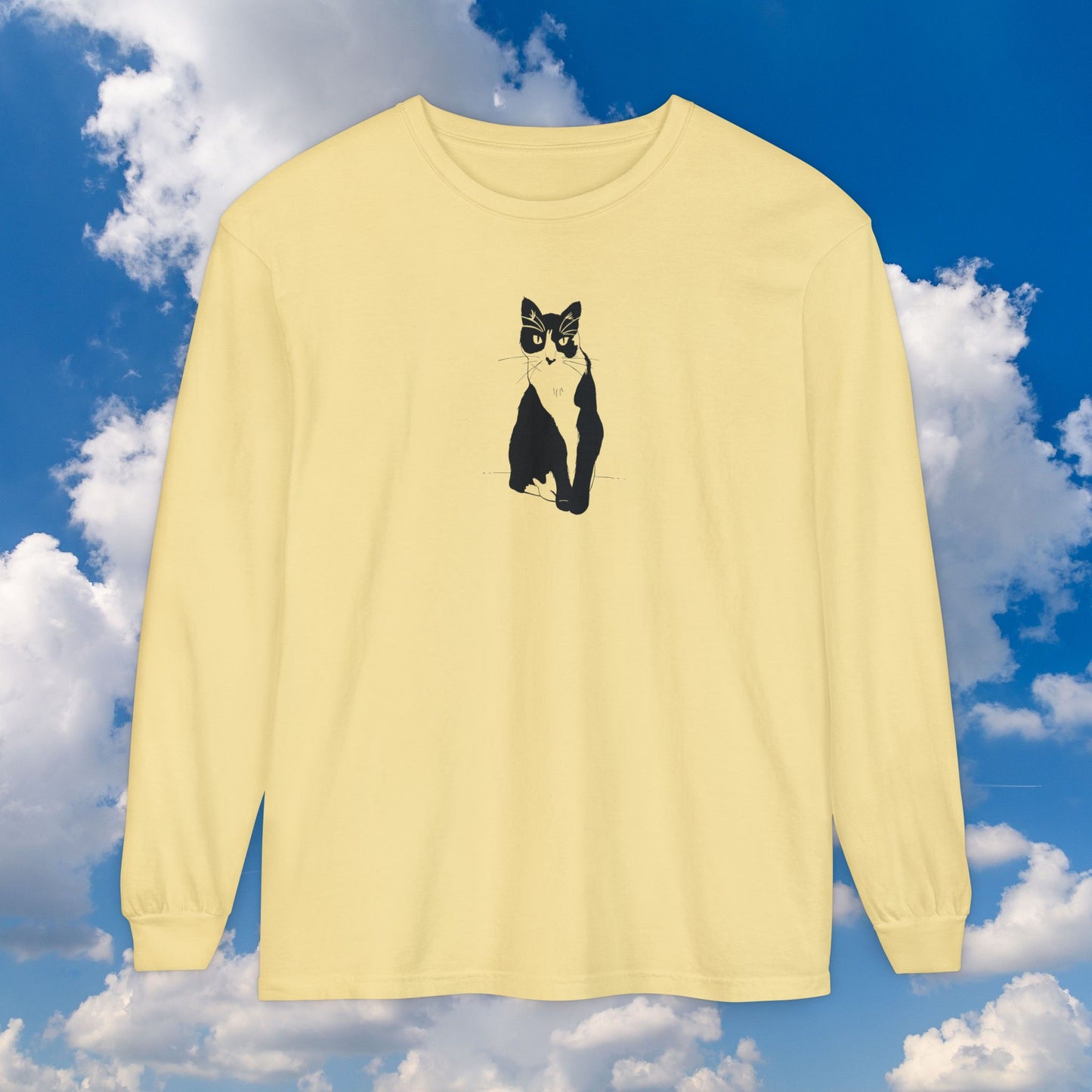 Cat Long Sleeve Tee (Transparent Style Cat) - Cat Drawing Shirt