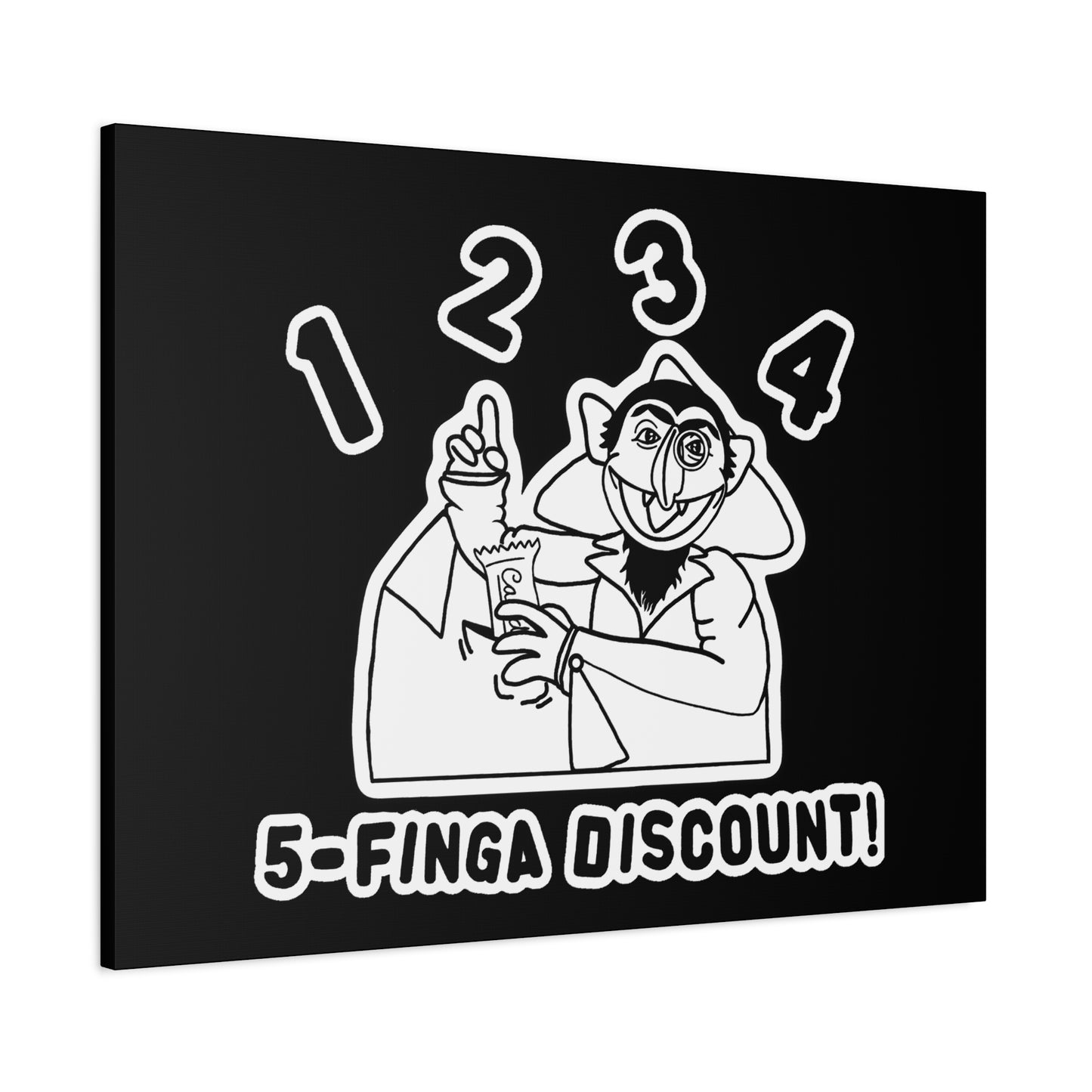 Five Finger Discount Outline Canvas Print Black - Sesame Street The Count Parody Art Print