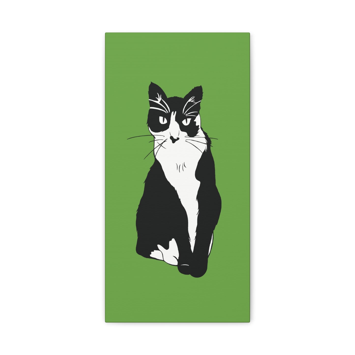 Cat Canvas on Green (B&W Style Cat) - Cat Drawing Art