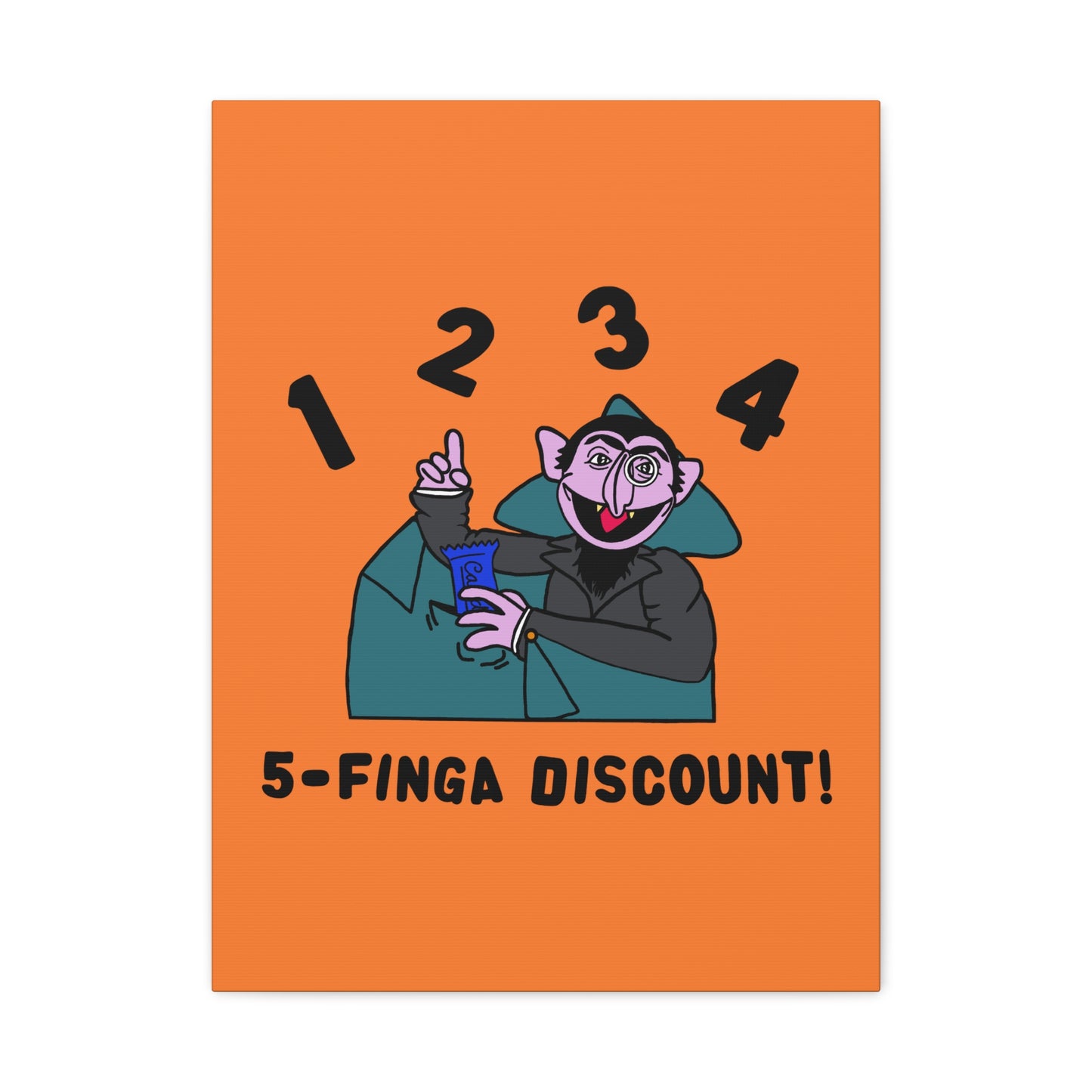 Five Finger Discount Canvas Print Light Orange - Sesame Street The Count Parody Art Print