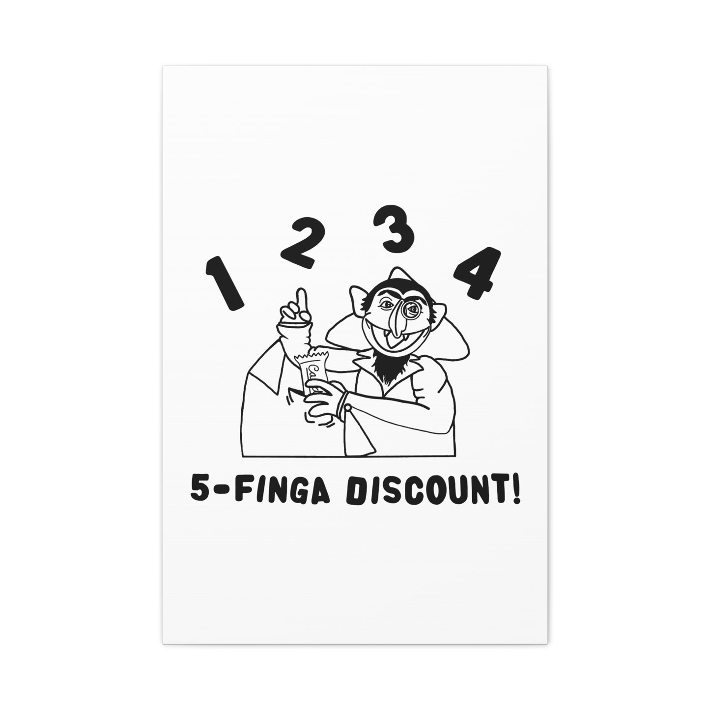 Five Finger Discount Outline Canvas Print White - Sesame Street The Count Parody Art Print