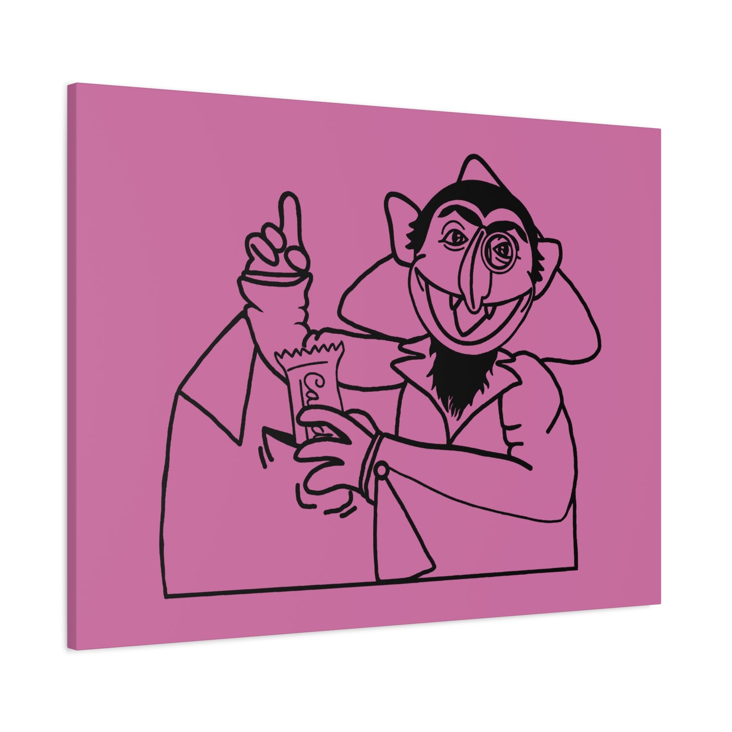 The Count Stealing Candy Outline Canvas Print Light Pink - Sesame Street The Count Parody Art