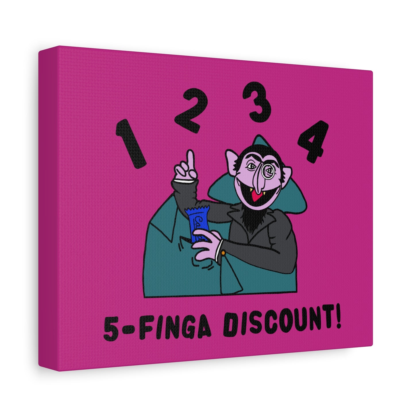 Five Finger Discount Canvas Print Pink - Sesame Street The Count Parody Art Print