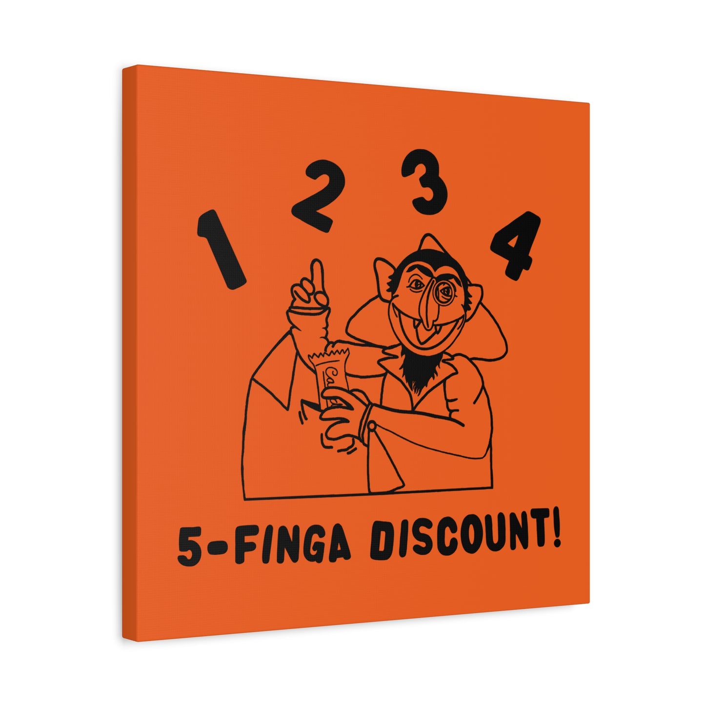 Five Finger Discount Outline Canvas Print Orange - Sesame Street The Count Parody Art Print