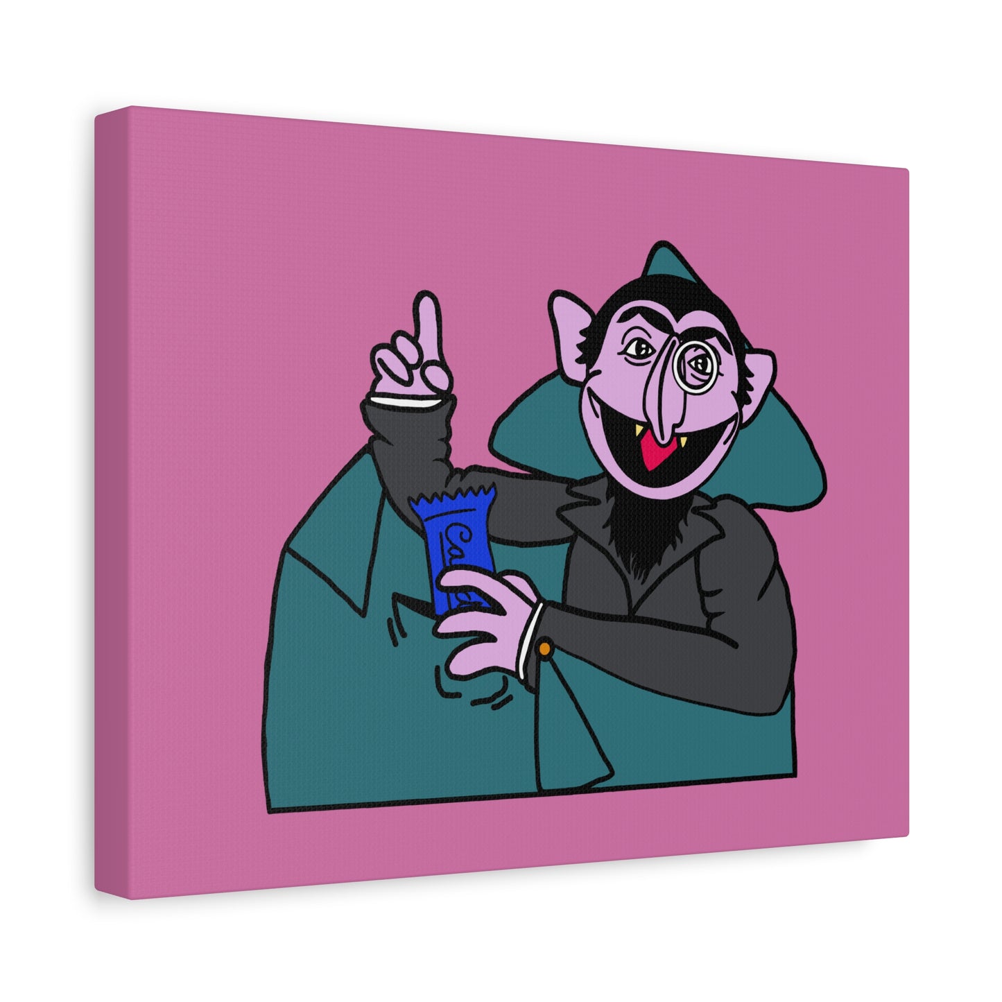 The Count Stealing Candy Canvas Print Light Pink - Sesame Street The Count Parody Art