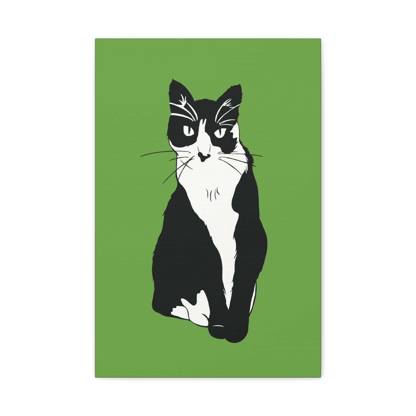 Cat Canvas on Green (B&W Style Cat) - Cat Drawing Art