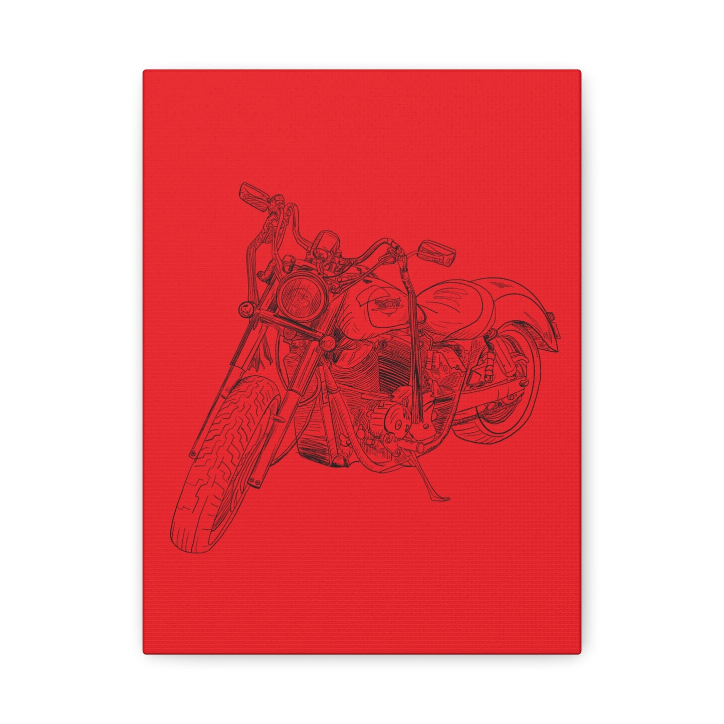 Ride Me Harley Motorcycle Sketch Canvas Print - Black Ink on Red Background