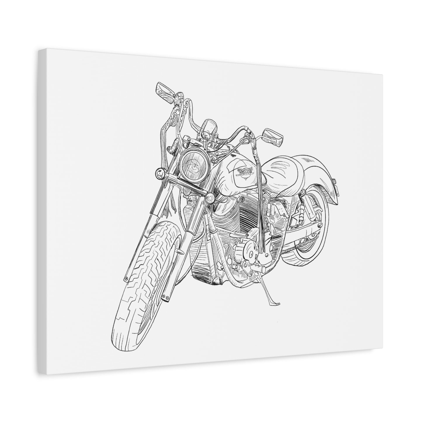 Ride Me Harley Motorcycle Sketch Canvas Print - Black Ink on White Background