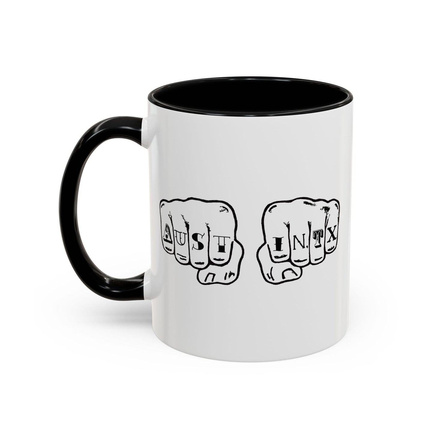 Austin Knuckle Tats Tattooed Fists Accent Mug
