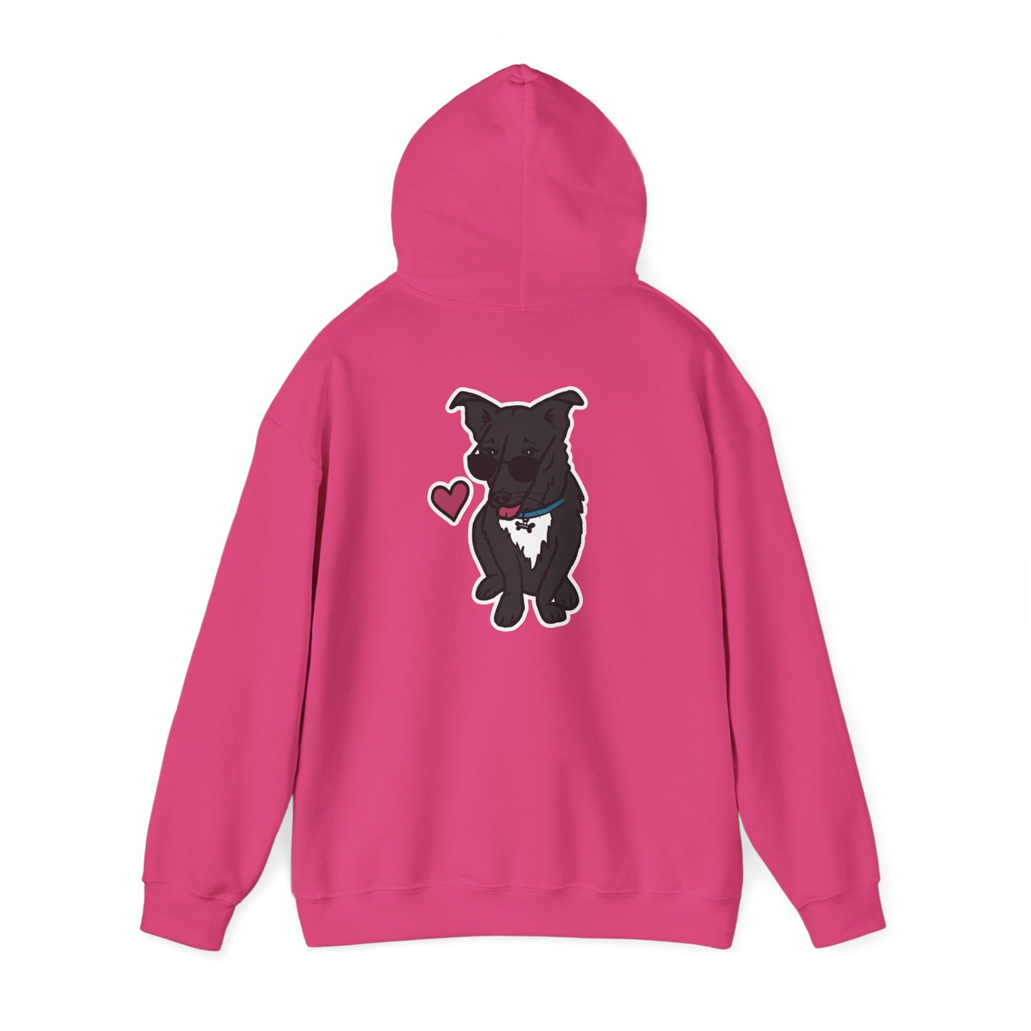 Nora the Dog Heart Hoodie Back Design (Sticker Style Nora) - Nora Hooded Sweatshirt