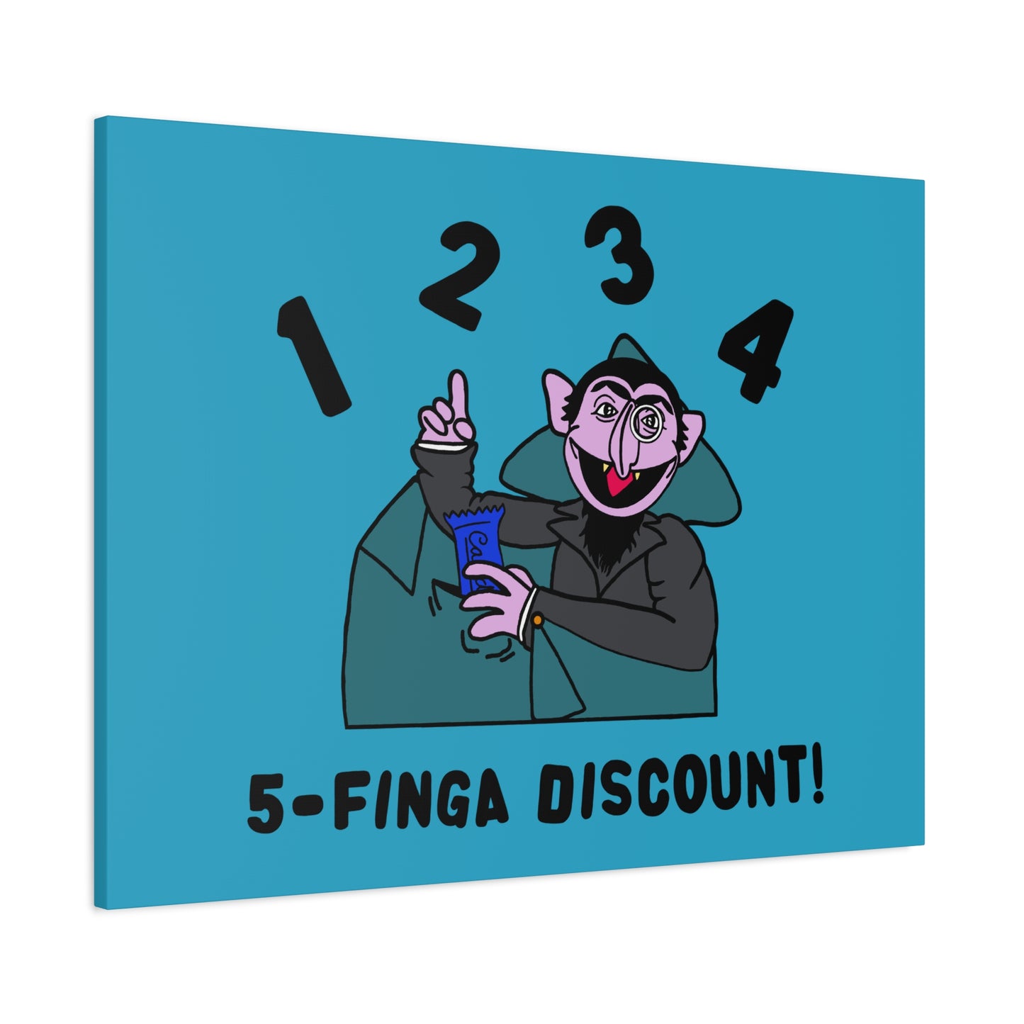 Five Finger Discount Canvas Print Turquoise - Sesame Street The Count Parody Art Print
