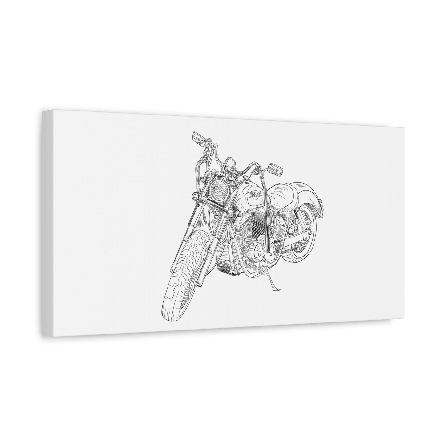 Ride Me Harley Motorcycle Sketch Canvas Print - Black Ink on White Background