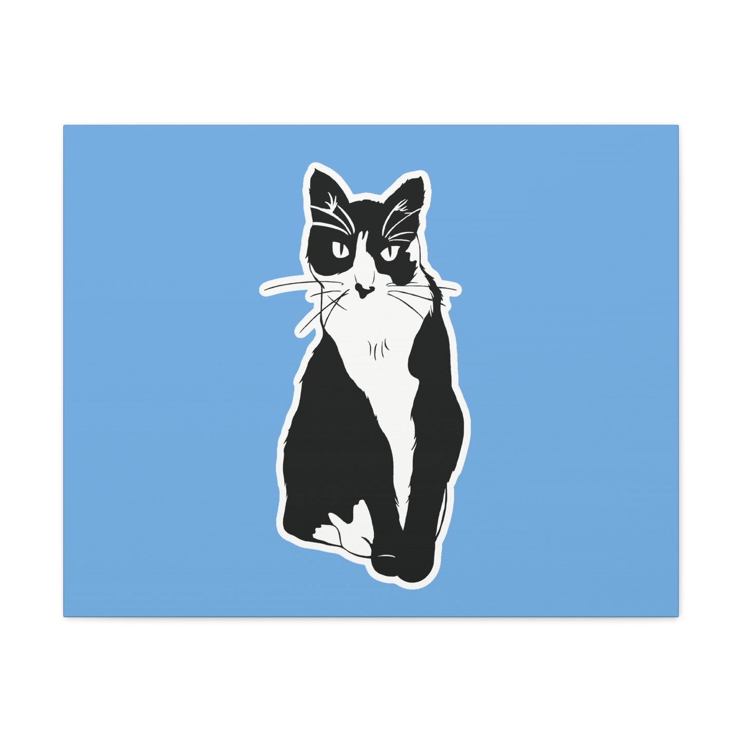 Cat Canvas on Light Blue (Sticker Style Cat) - Cat Drawing Art