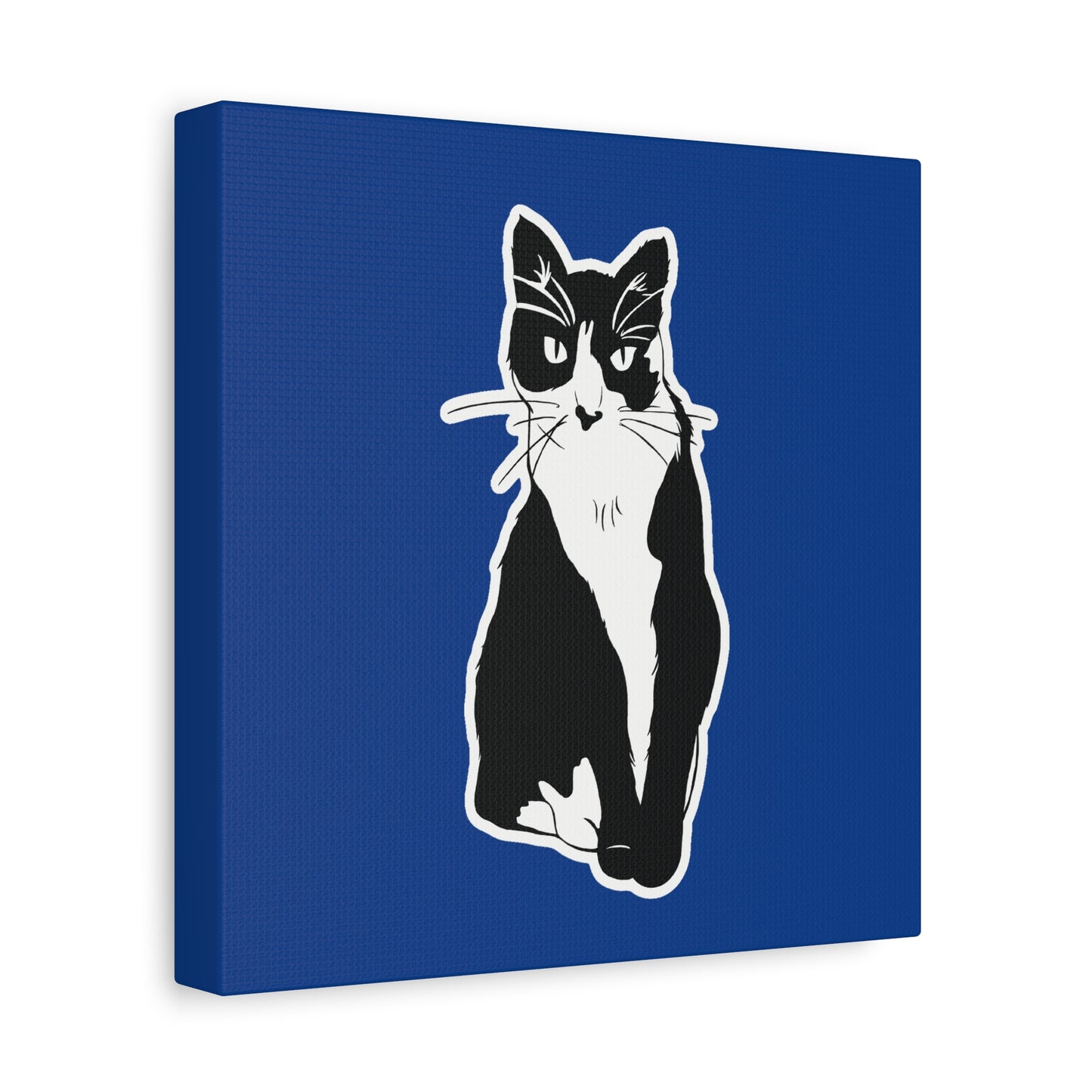 Cat Canvas Print on Dark Blue (Sticker Style Cat) - Cat Drawing Art