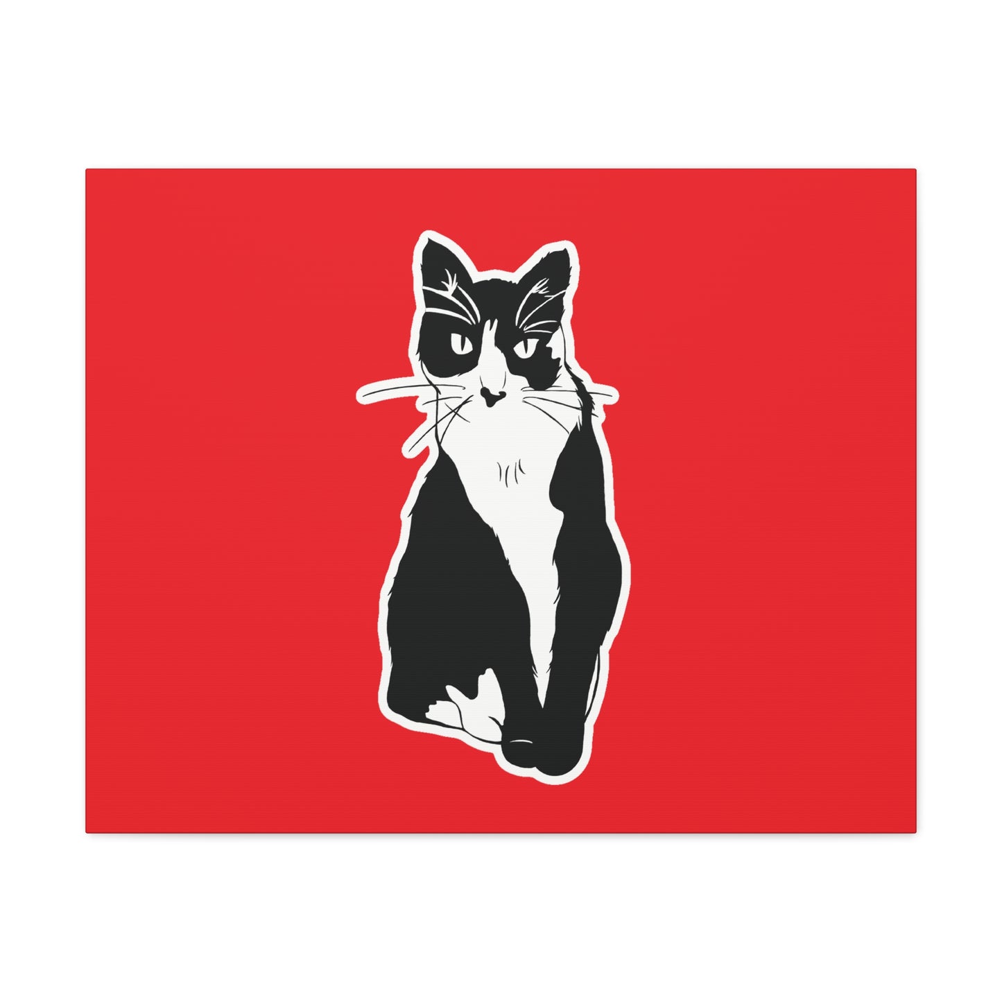 Cat Canvas Print on Red (Sticker Style Cat) - Cat Drawing Art