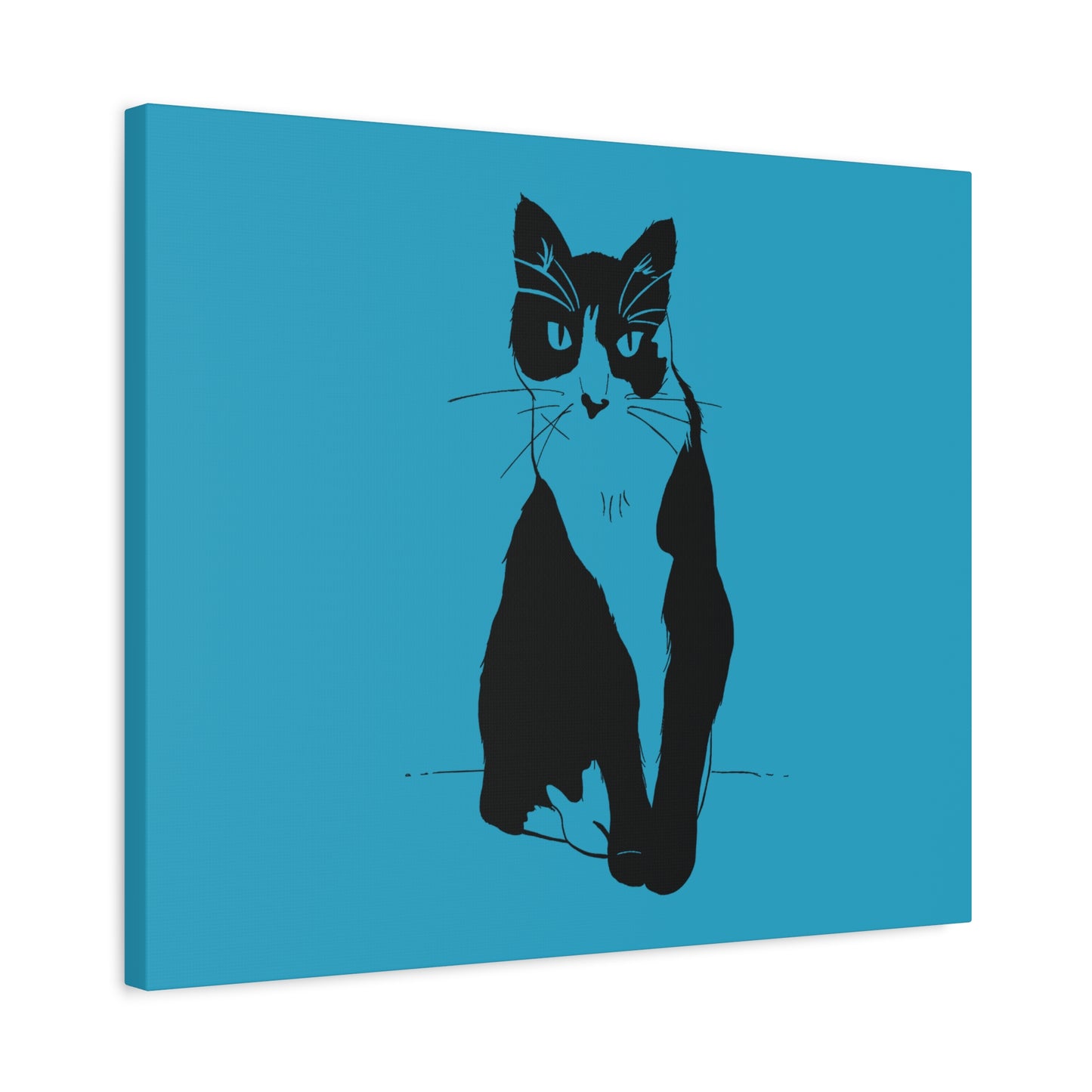 Cat Canvas Print on Turquoise (Transparent Style Cat) - Cat Drawing Art