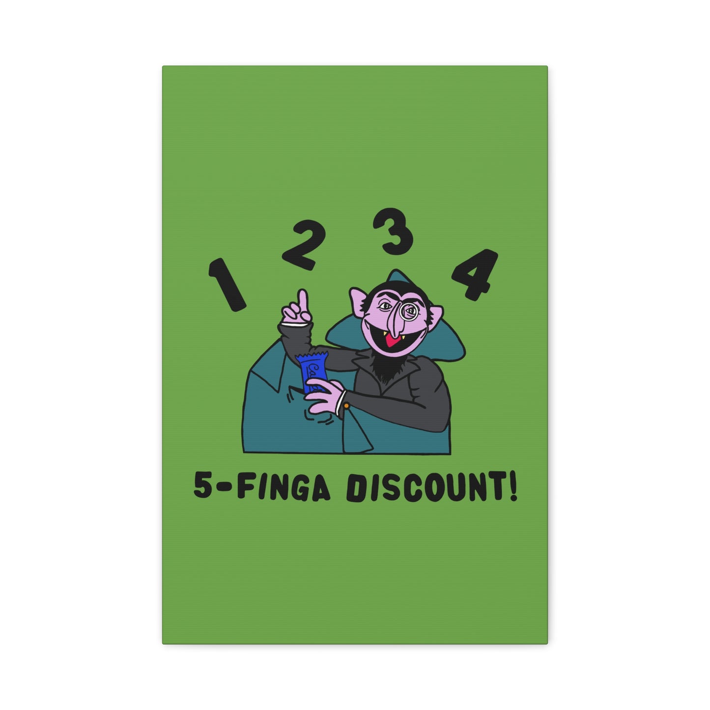 Five Finger Discount Canvas Print Green - Sesame Street The Count Parody Art Print