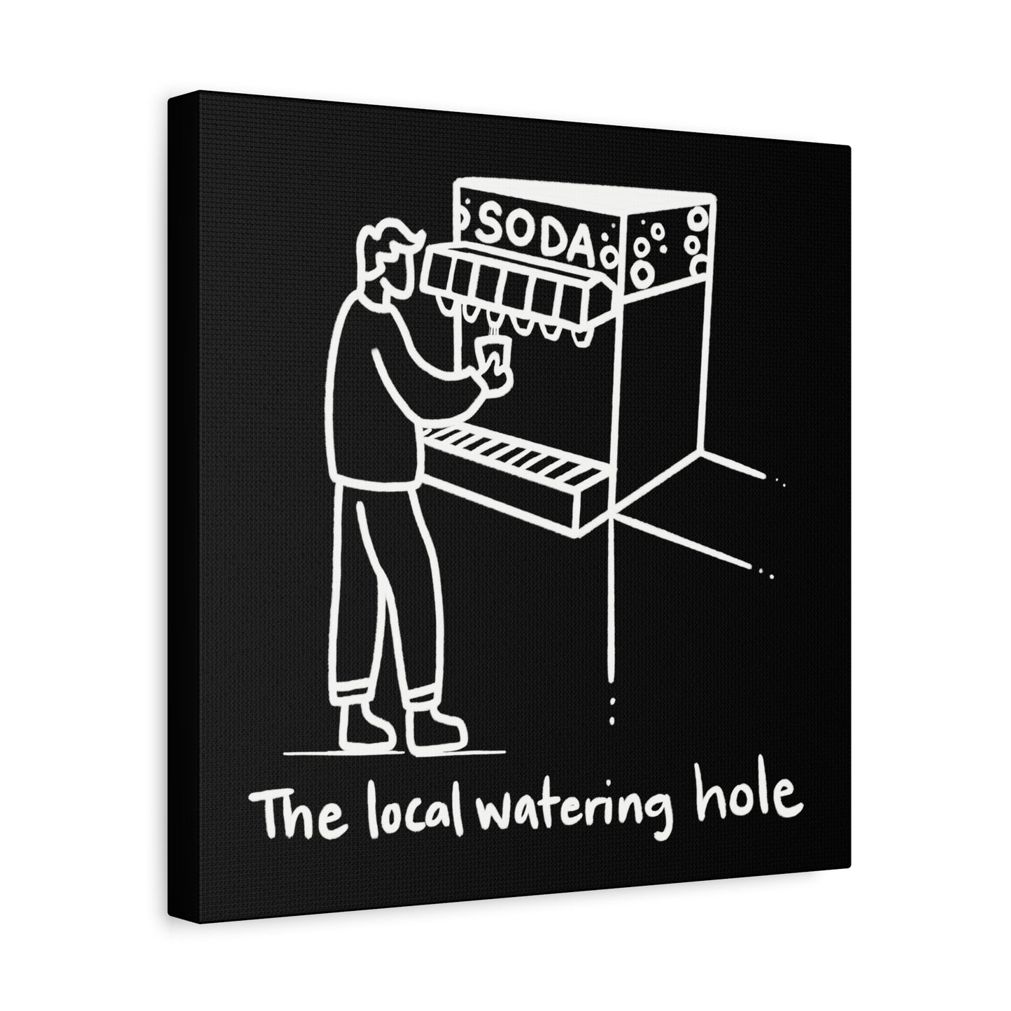 Local Watering Hole Canvas Print - White Ink on Black Background