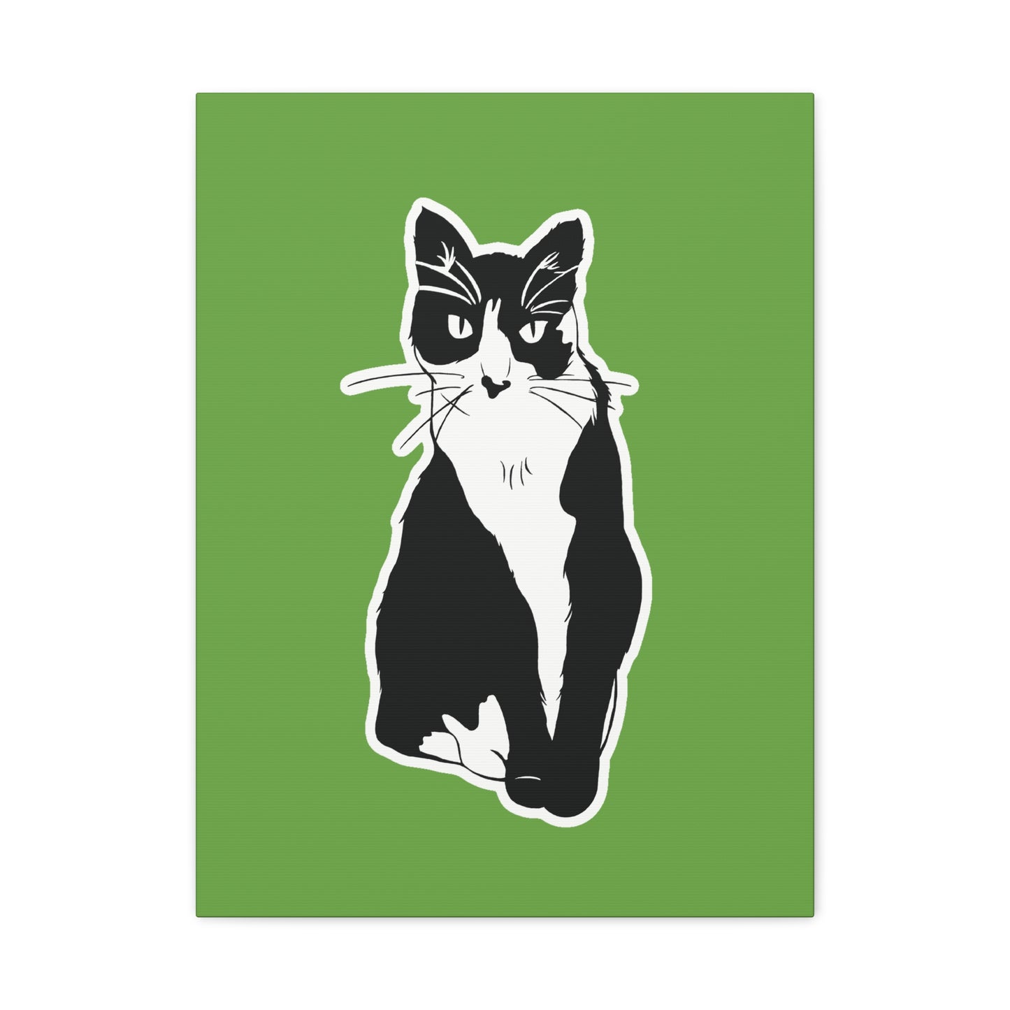 Cat Canvas Print on Green (B&W Style Cat) - Cat Drawing Art