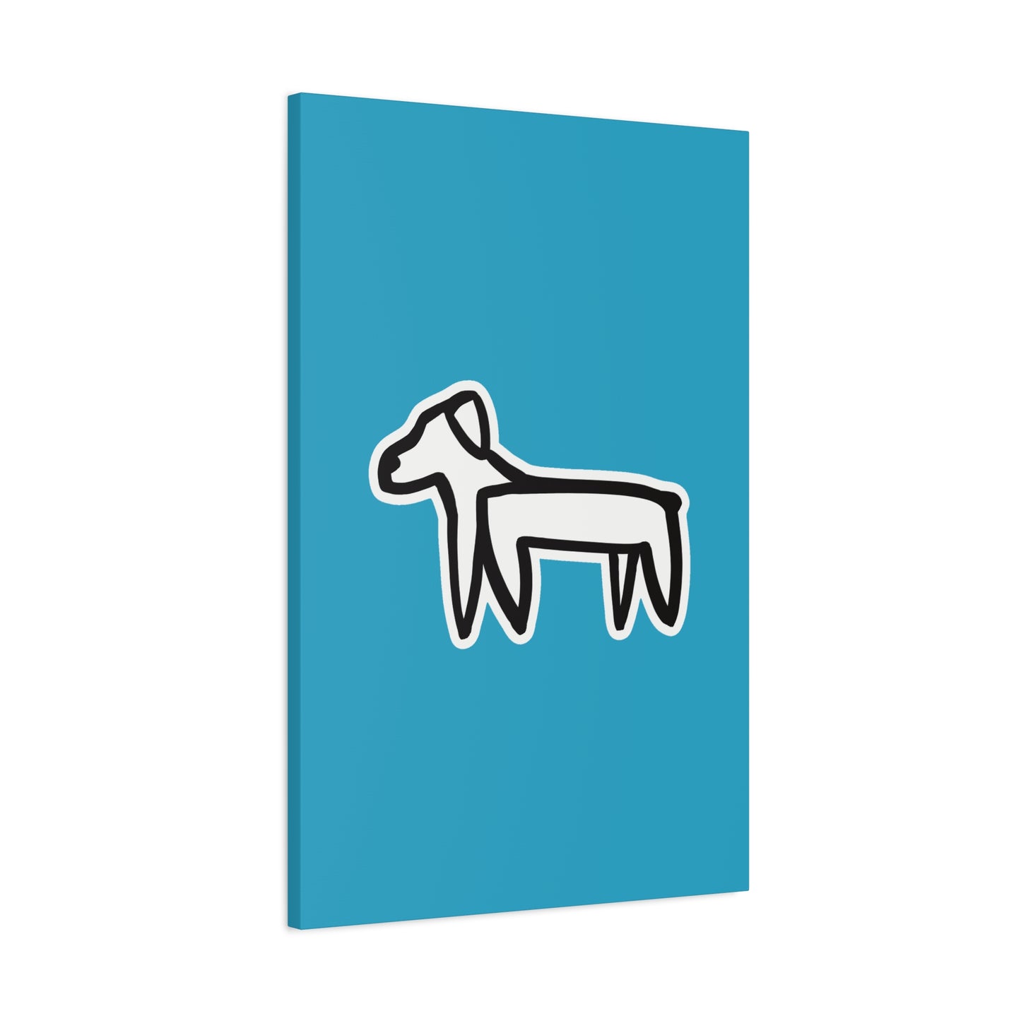 Dog Canvas Print on Turquoise (Sticker Style Black Dog) - Dog Drawing Wall Art