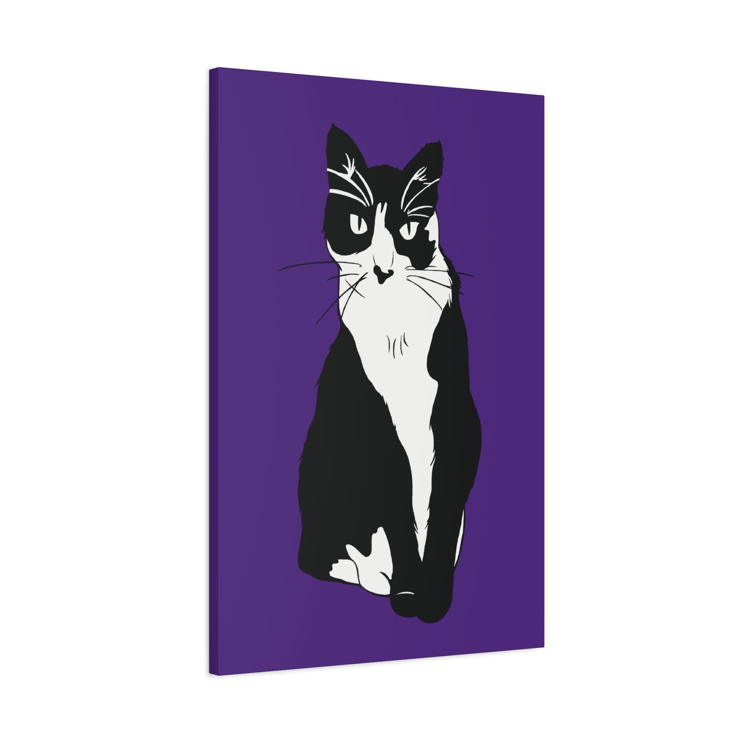 Cat Canvas on Purple (B&W Style Cat) - Cat Drawing Art