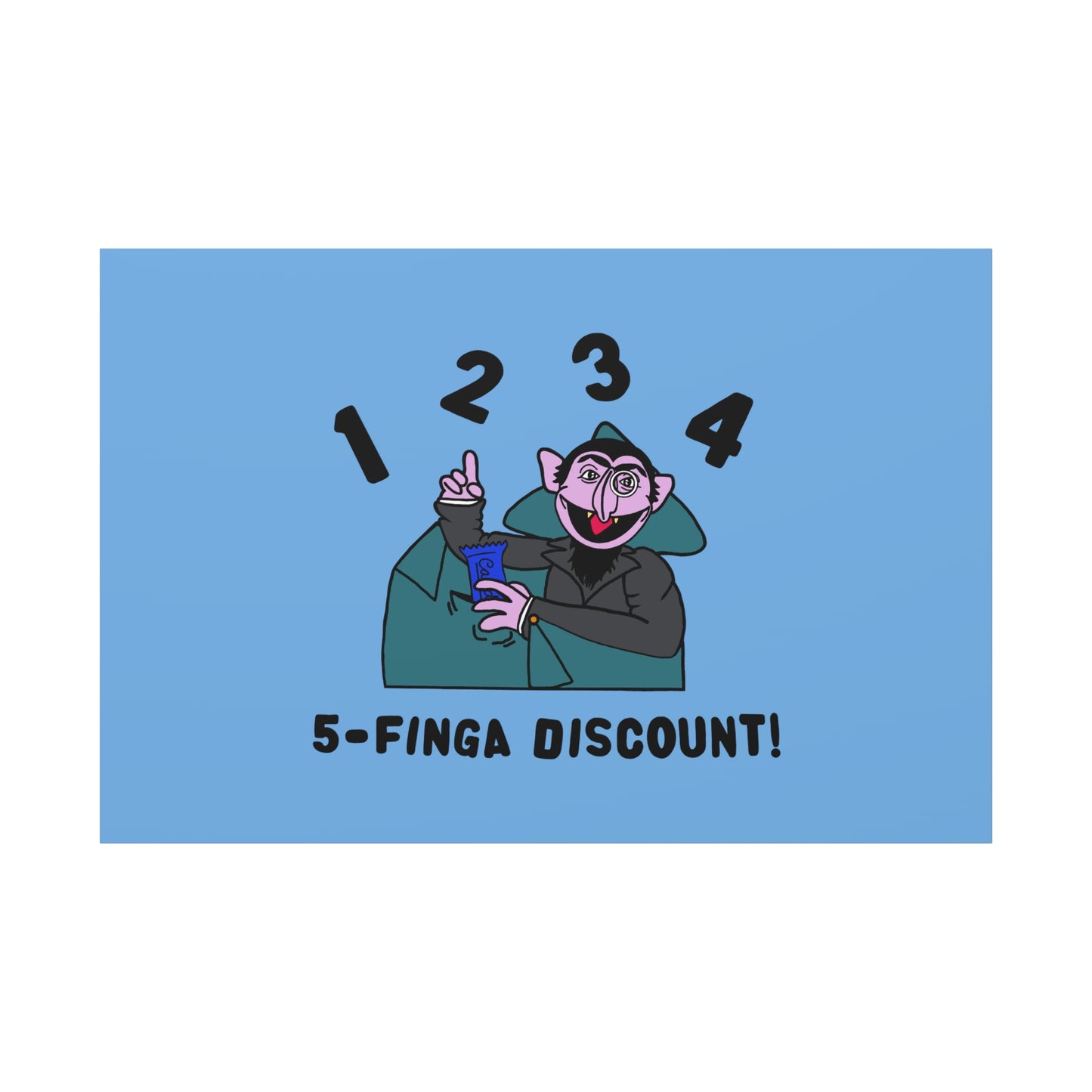 Five Finger Discount Canvas Print Light Blue - Sesame Street The Count Parody Art Print
