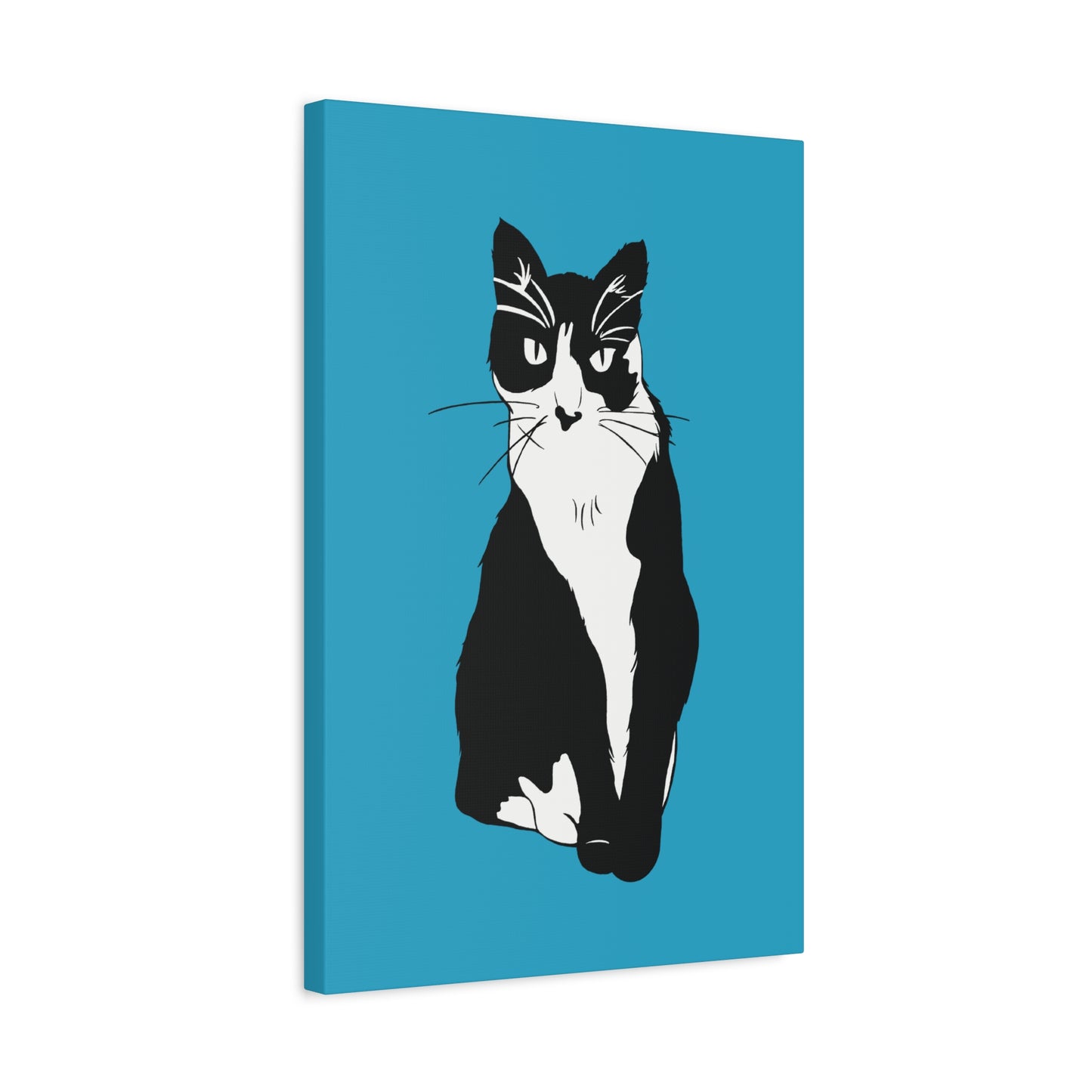 Cat Canvas on Turquoise (B&W Style Cat) - Cat Drawing Art
