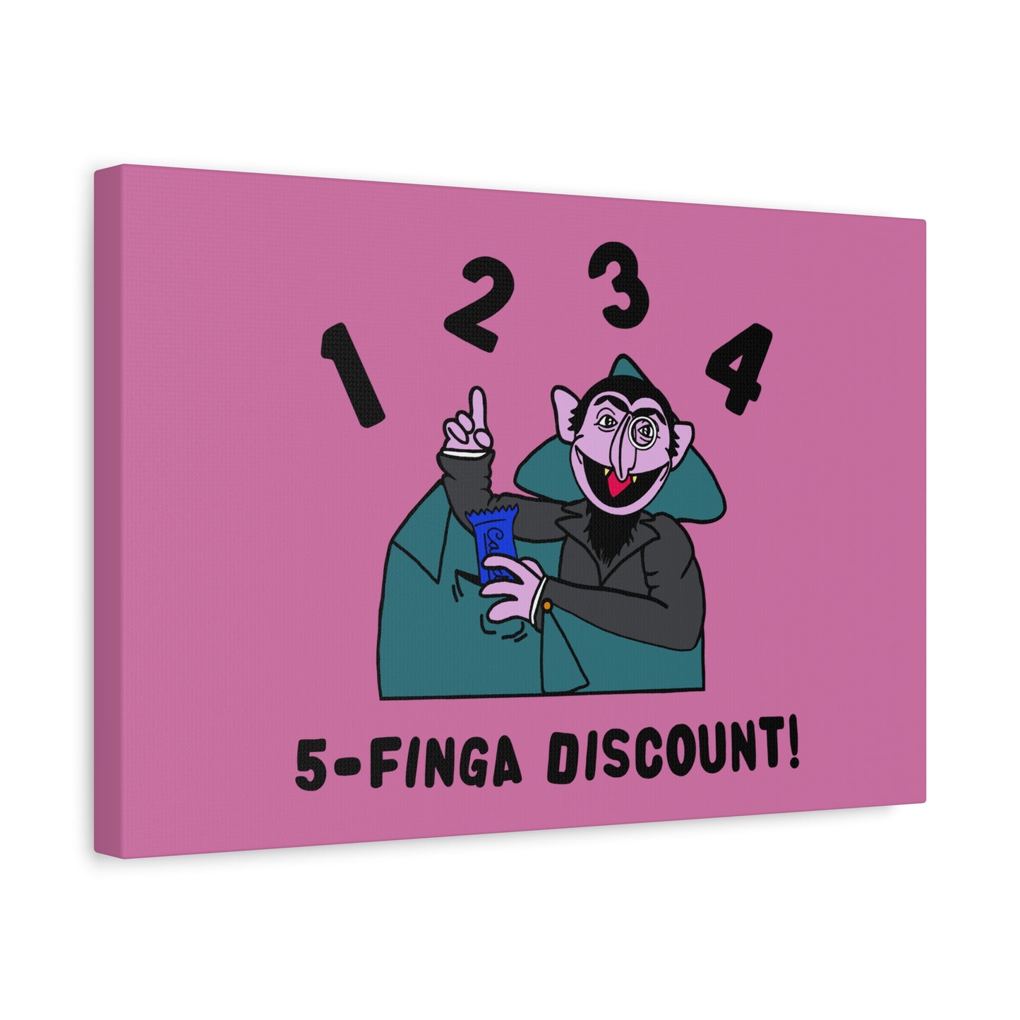 Five Finger Discount Canvas Print Light Pink - Sesame Street The Count Parody Art Print