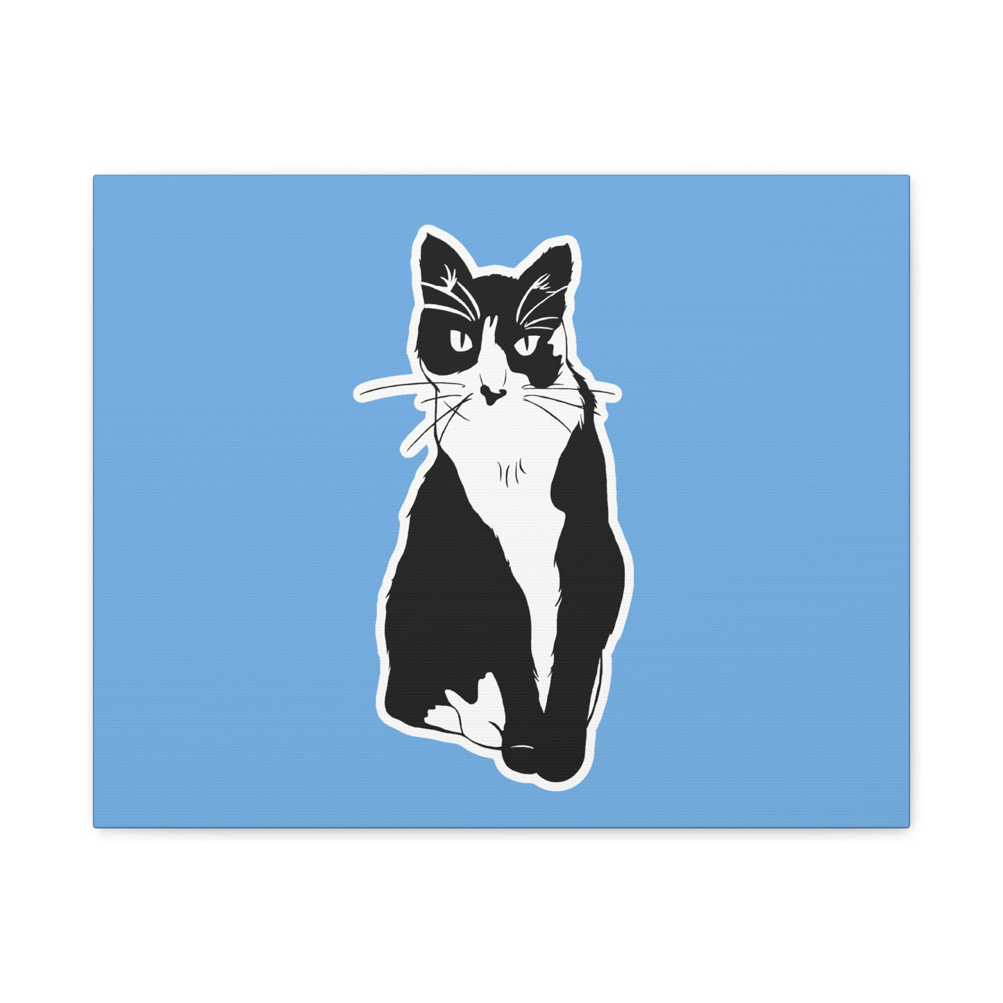 Cat Canvas on Light Blue (Sticker Style Cat) - Cat Drawing Art