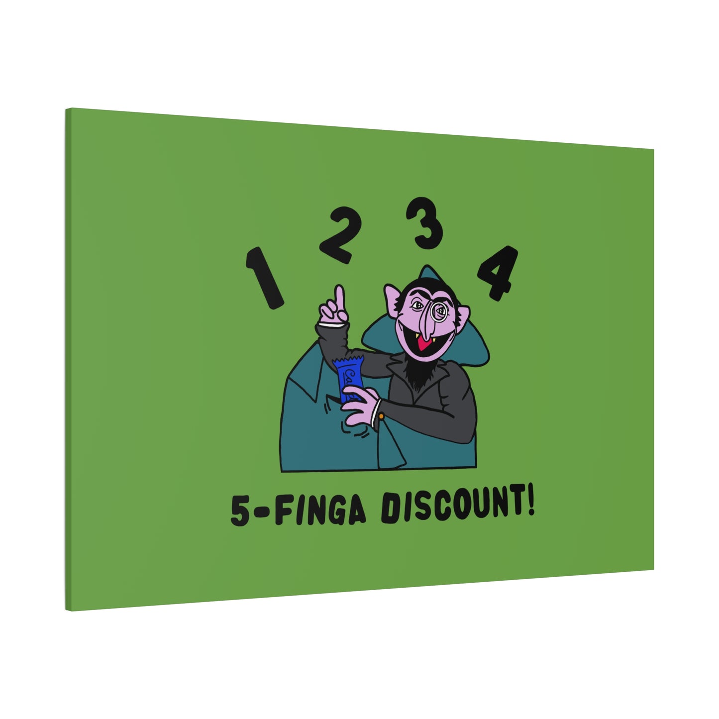 Five Finger Discount Canvas Print Green - Sesame Street The Count Parody Art Print