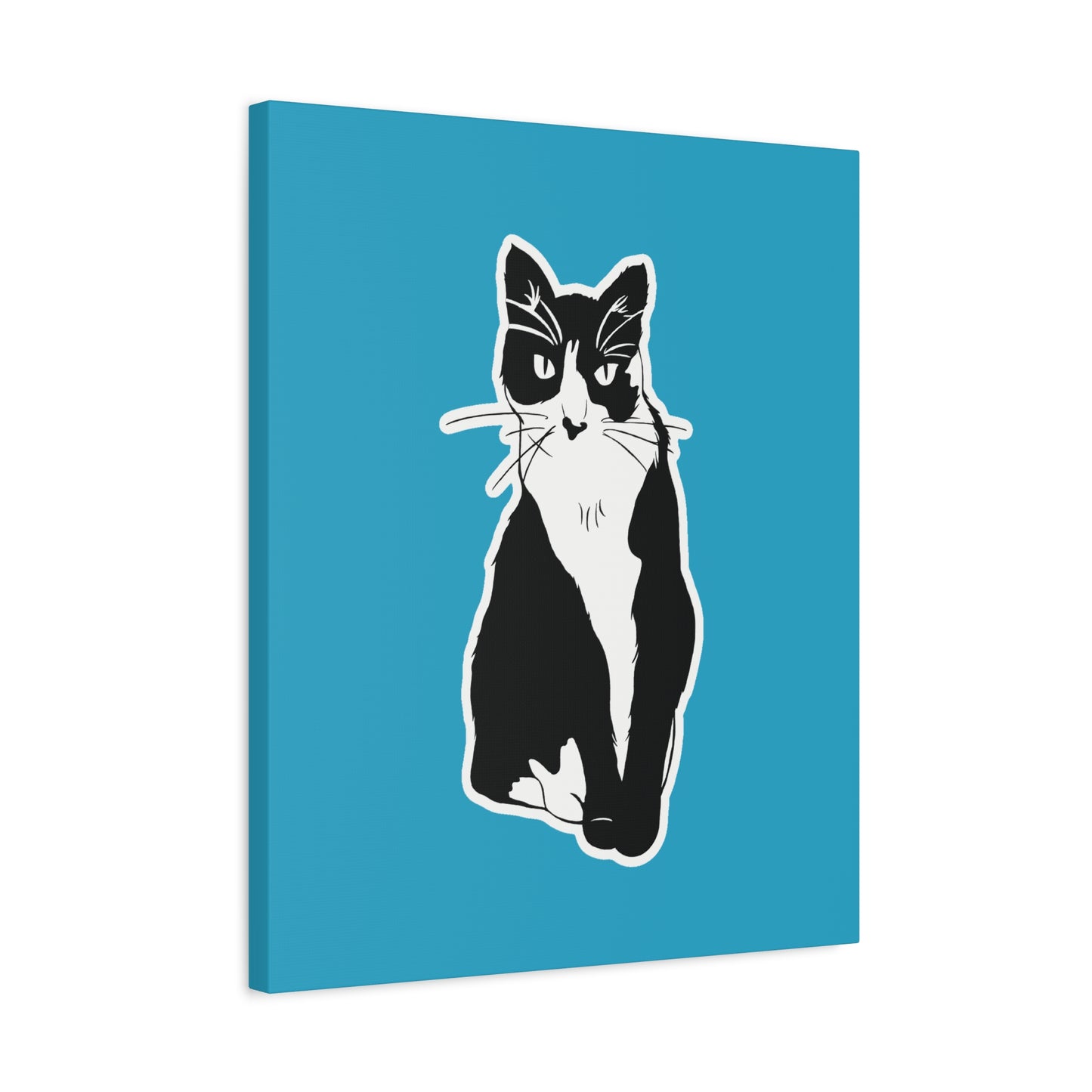Cat Canvas Print on Turquoise (Sticker Style Cat) - Cat Drawing Art