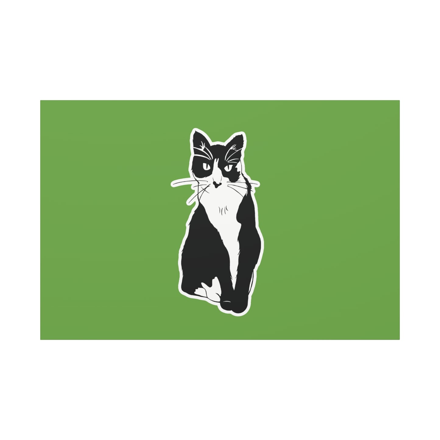 Cat Canvas Print on Green (B&W Style Cat) - Cat Drawing Art