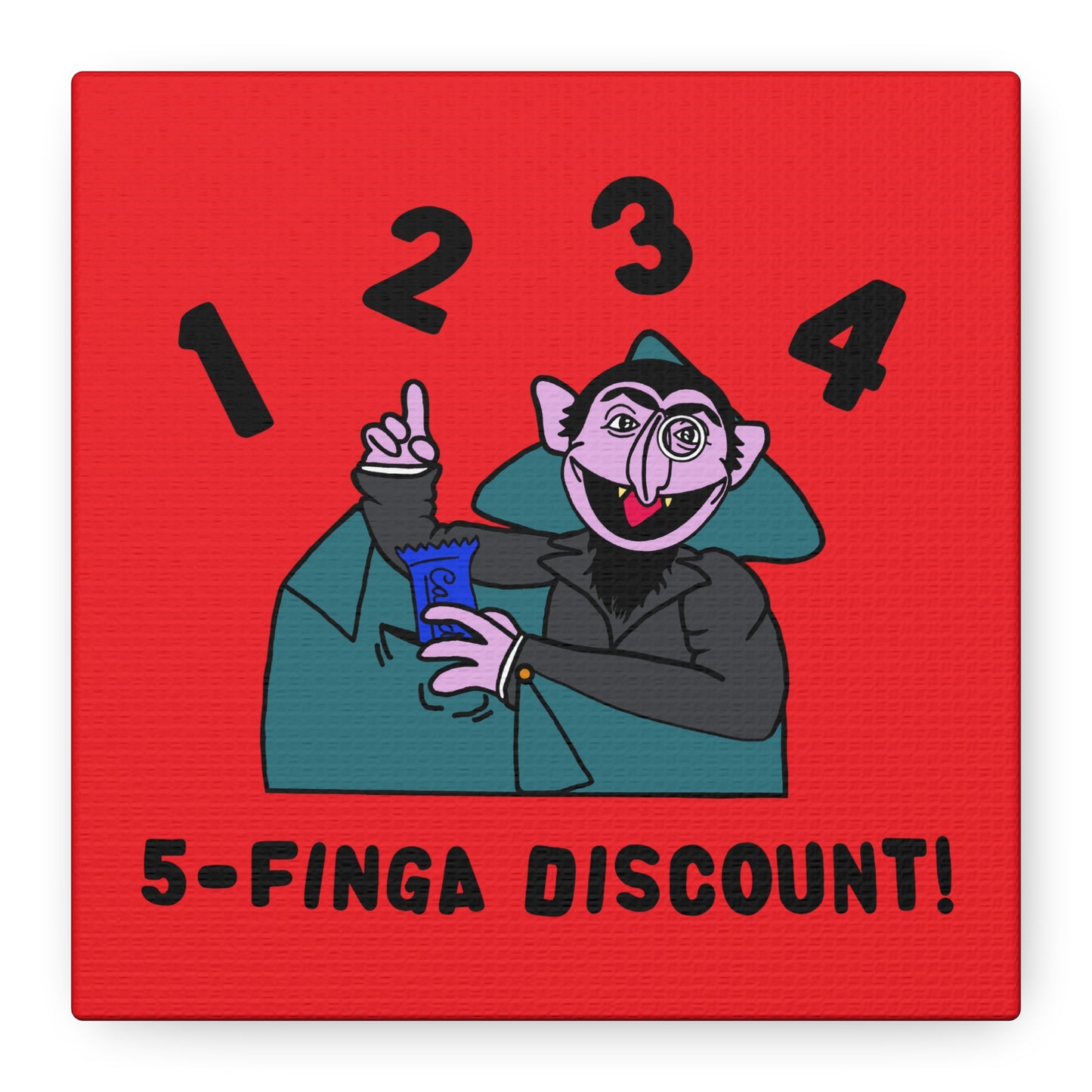 Five Finger Discount Canvas Print Red - Sesame Street The Count Parody Art Print
