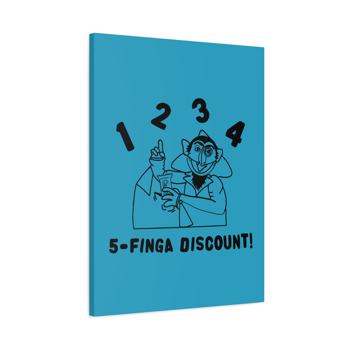 Five Finger Discount Outline Canvas Print Turquoise - Sesame Street The Count Parody Art Print