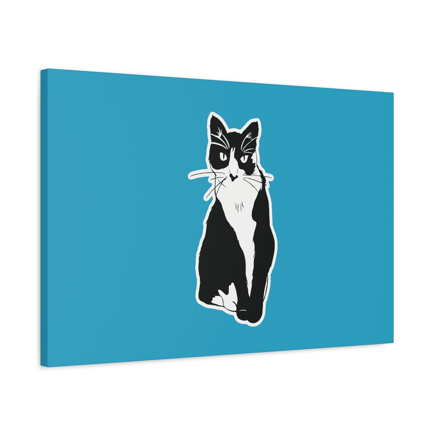 Cat Canvas Print on Turquoise (Sticker Style Cat) - Cat Drawing Art