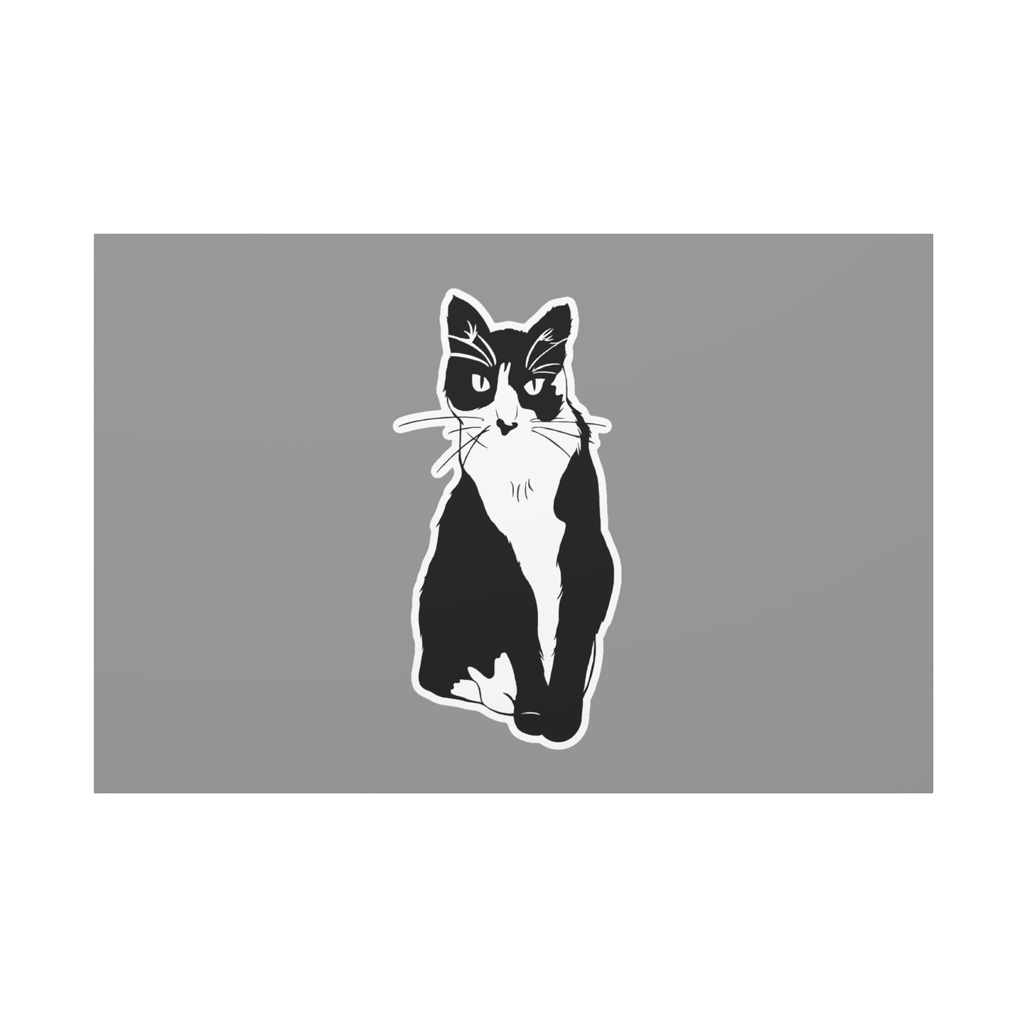 Cat Canvas Print on Grey (Sticker Style Cat) - Cat Drawing Wall Art