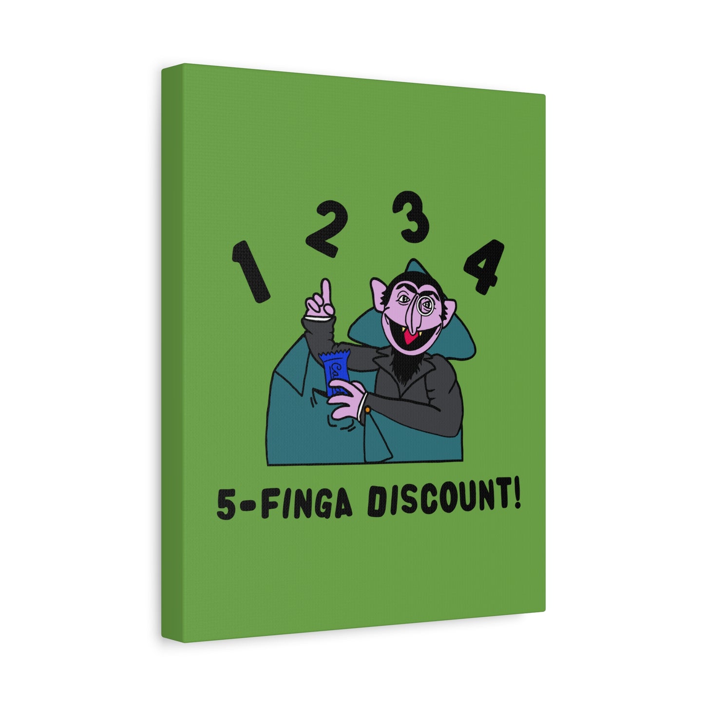 Five Finger Discount Canvas Print Green - Sesame Street The Count Parody Art Print