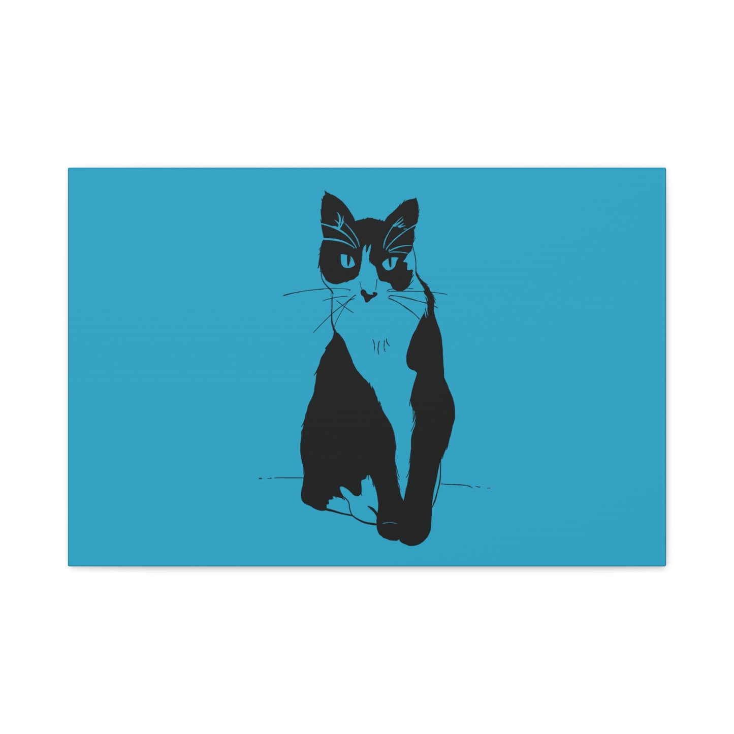Cat Canvas Print on Turquoise (Transparent Style Cat) - Cat Drawing Art