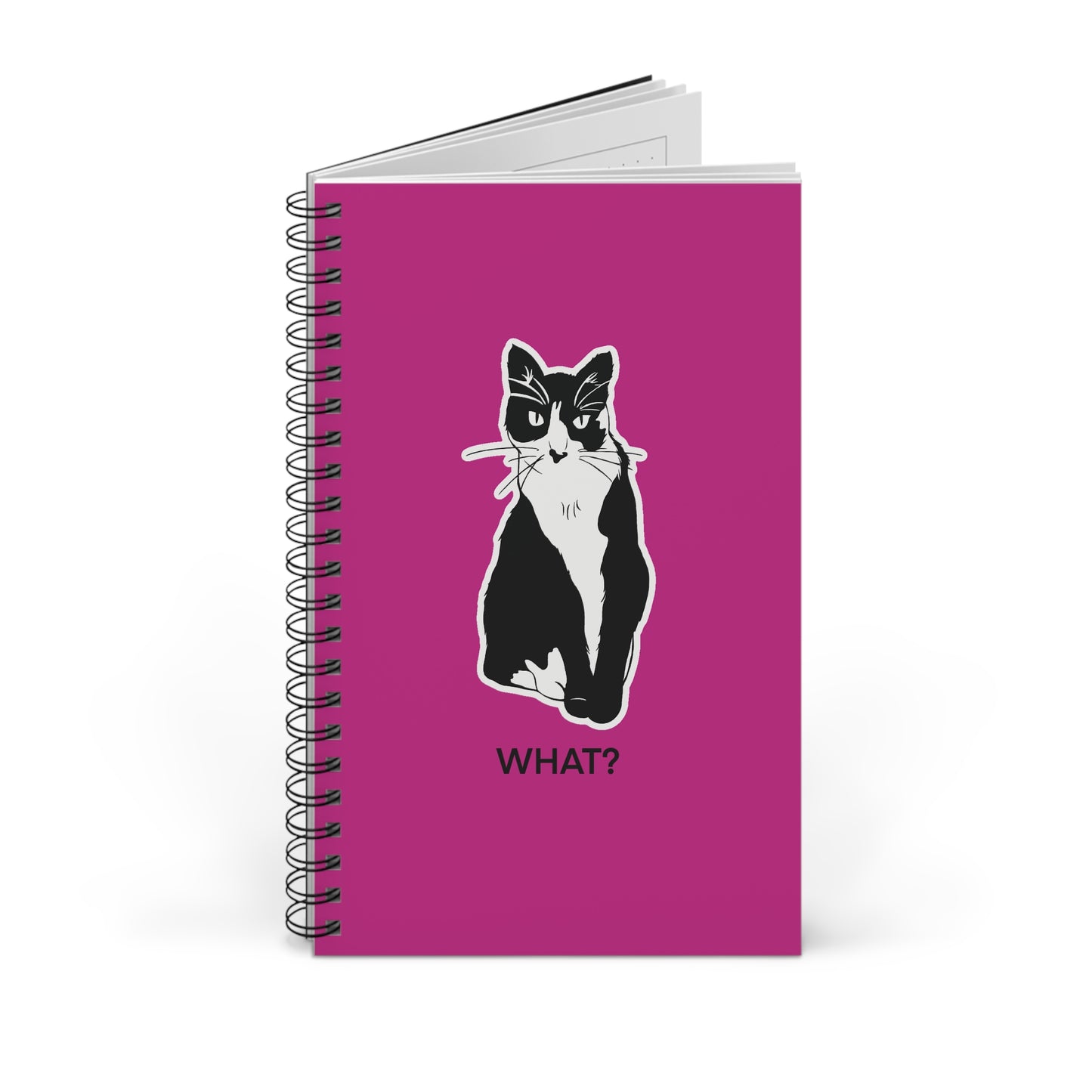Cattitude Notebook in Pink (Sticker Style Cat with Black Writing) - Cat Spiral Notebook