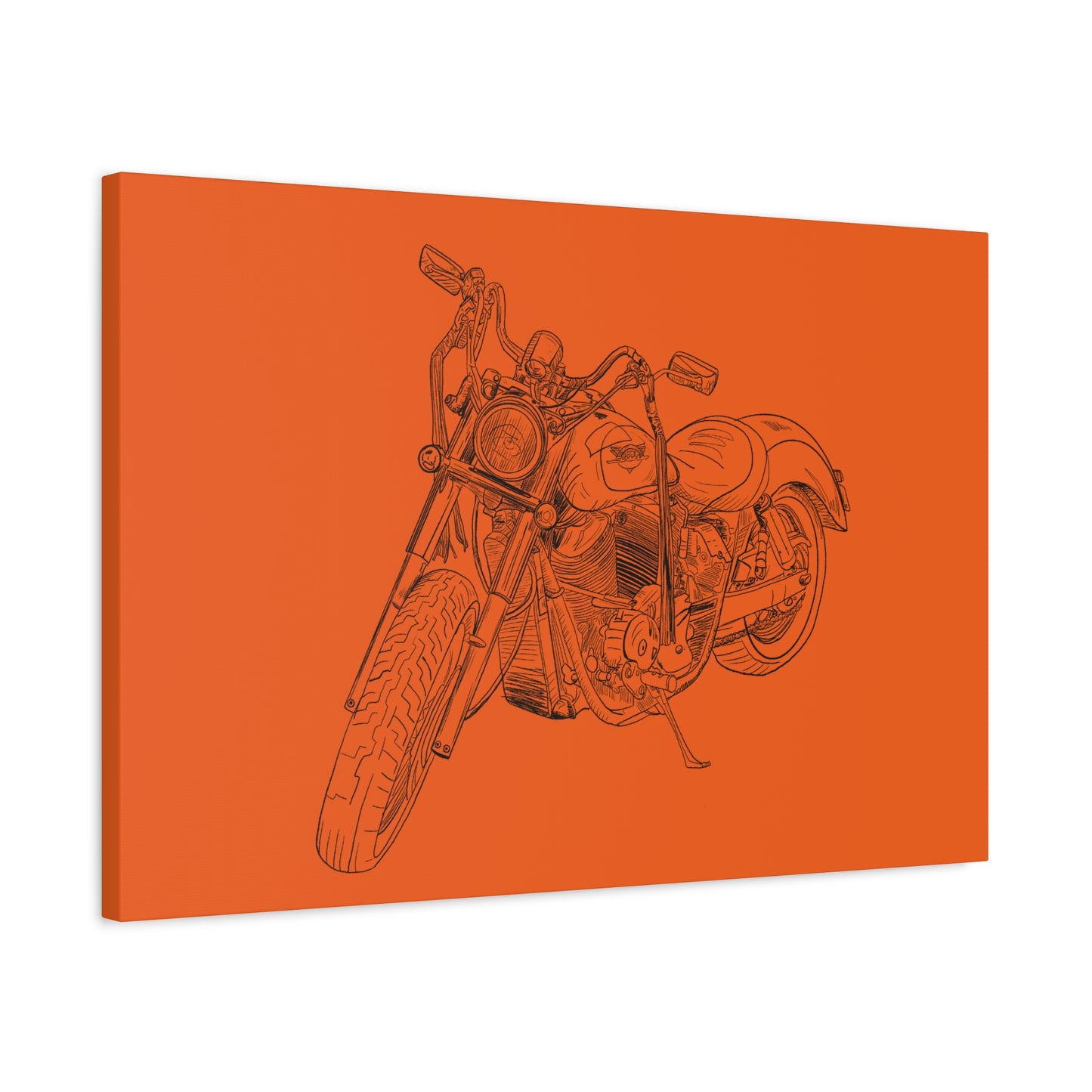 Ride Me Harley Motorcycle Sketch Canvas Print - Black Ink on Orange Background