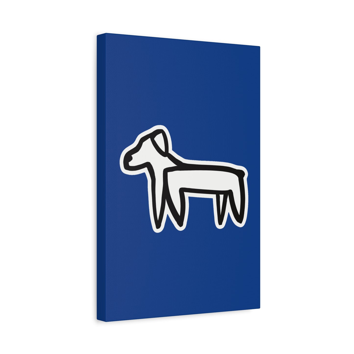 Dog Canvas Print on Blue (Sticker Style White Dog) - Dog Drawing Wall Art