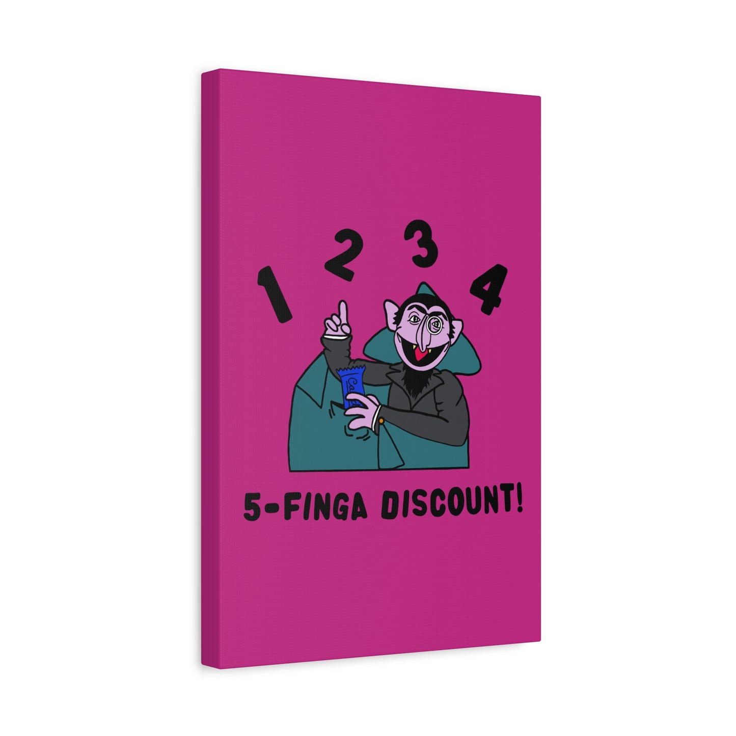 Five Finger Discount Canvas Print Pink - Sesame Street The Count Parody Art Print