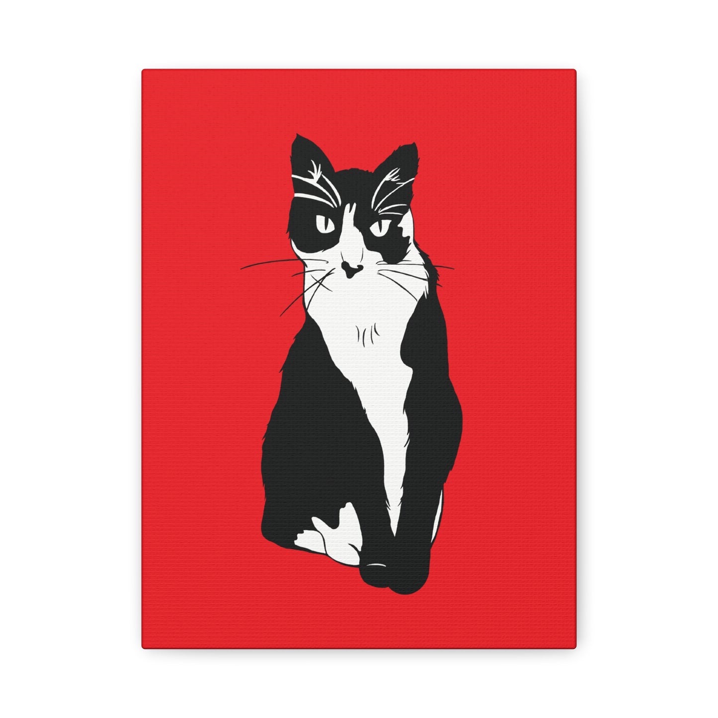 Cat Canvas on Red (B&W Style Cat) - Cat Drawing Art