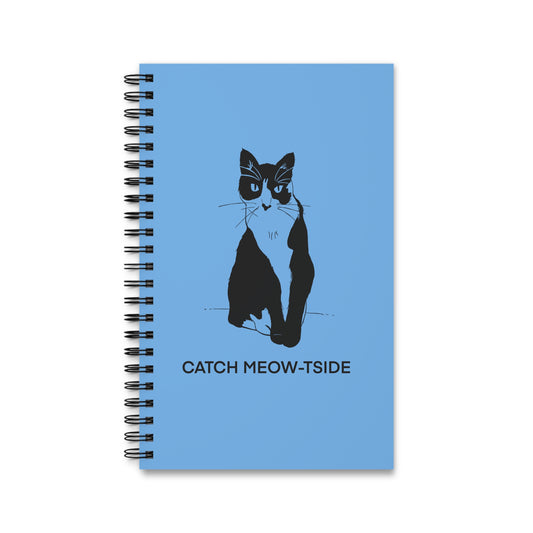 Catch Meow-tside Notebook in Light Blue (Transparent Style Cat) - Cat Spiral Notebook