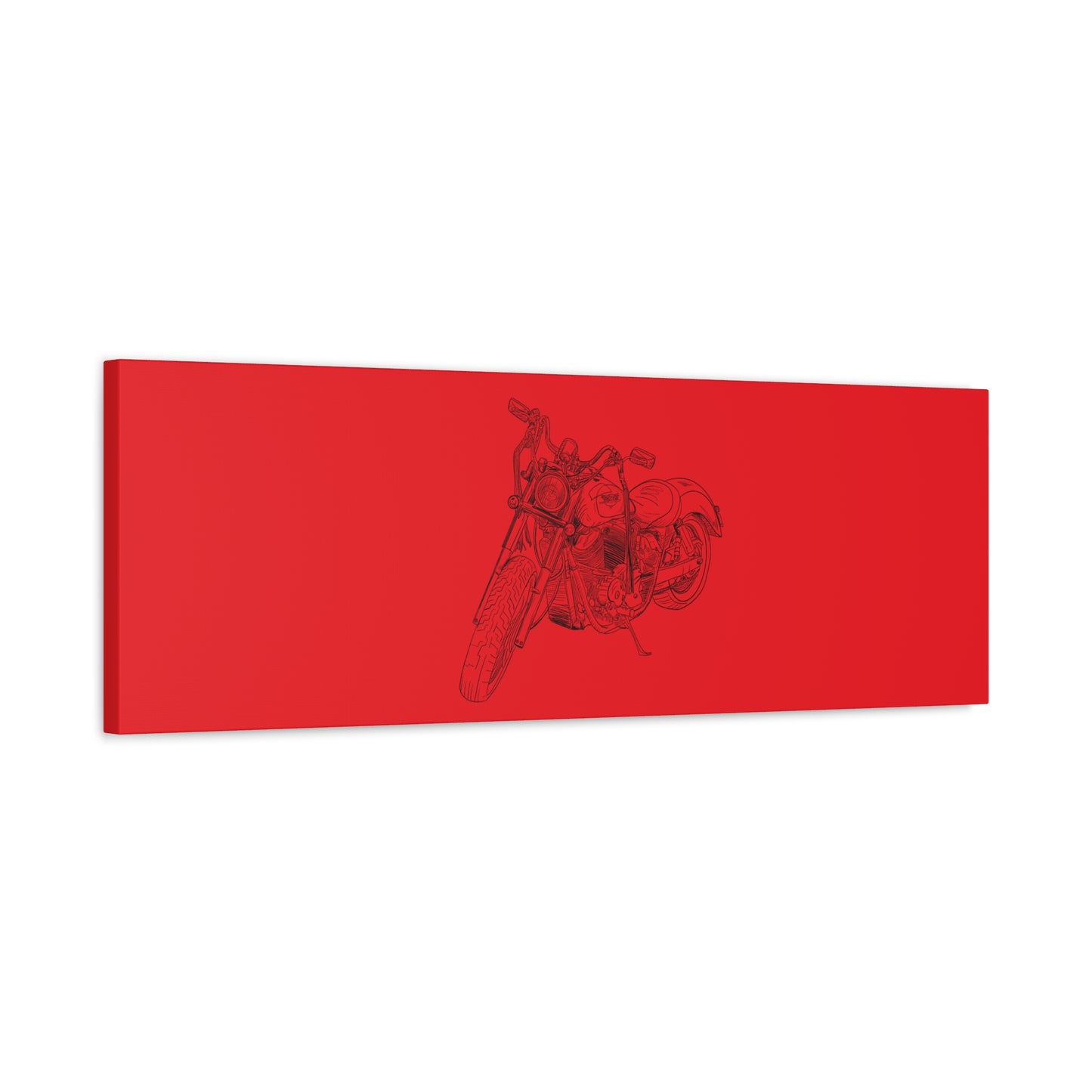 Ride Me Harley Motorcycle Sketch Canvas Print - Black Ink on Red Background