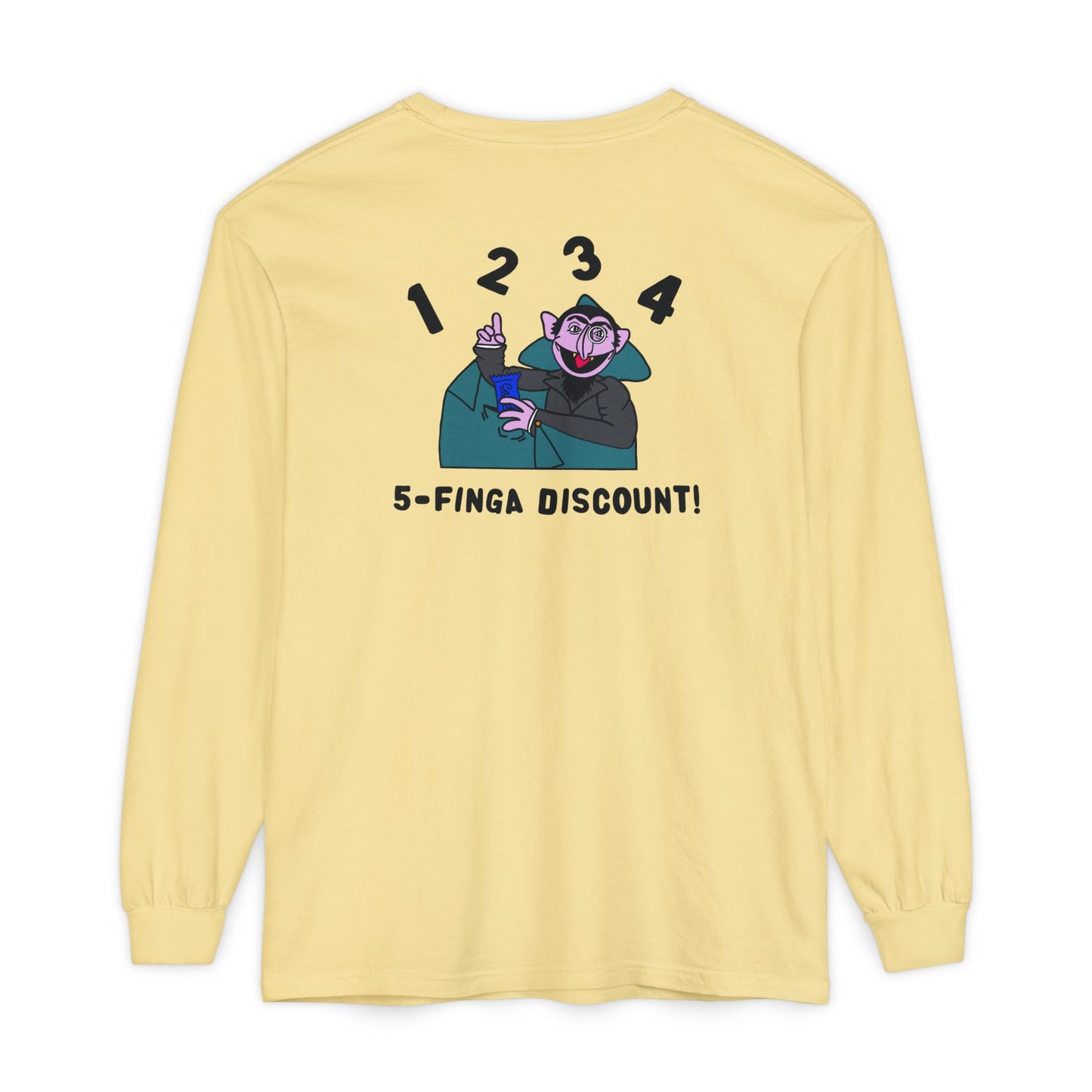 Five Finger Discount Long Sleeve Tee Back Design - Sesame Street The Count Parody Shirt