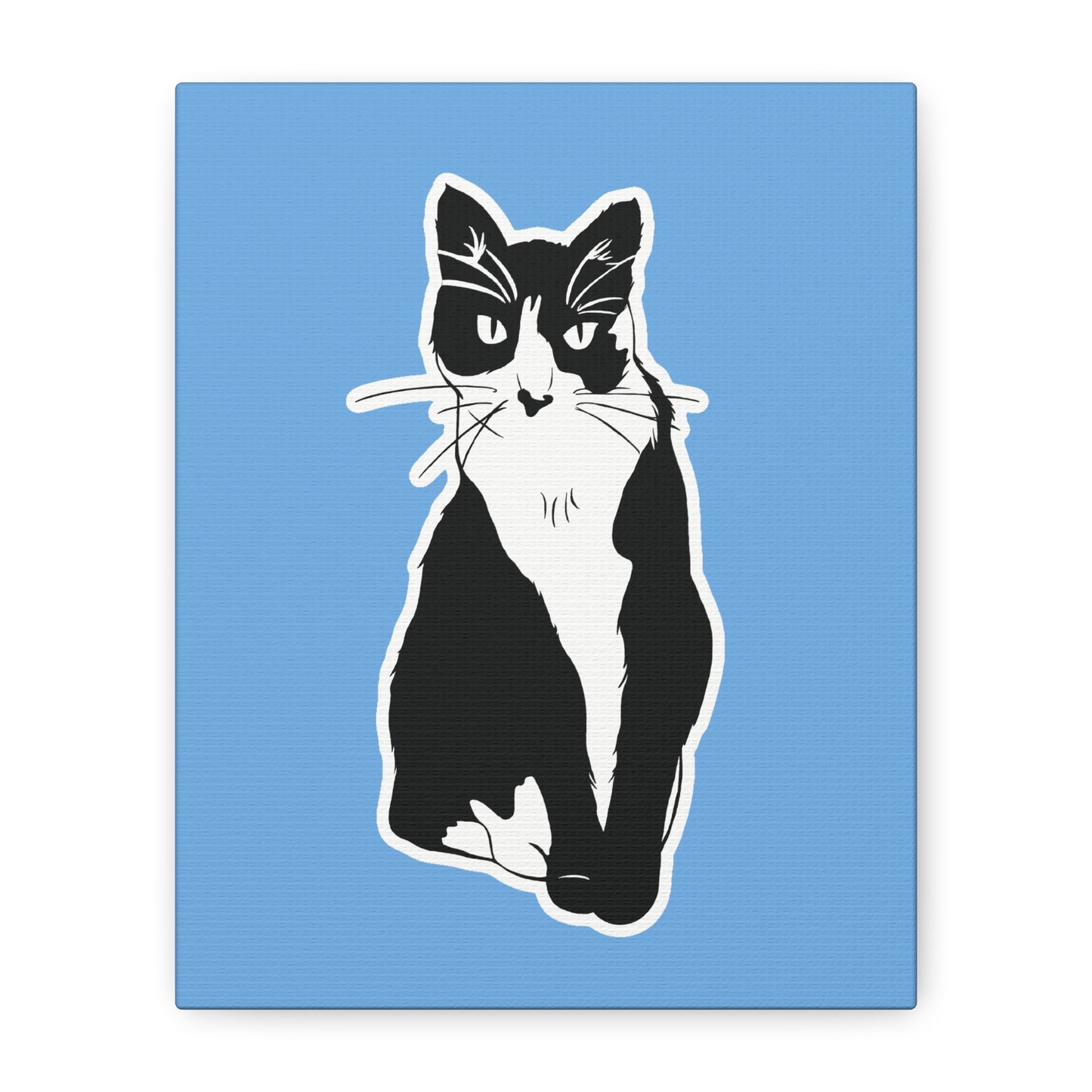 Cat Canvas on Light Blue (Sticker Style Cat) - Cat Drawing Art